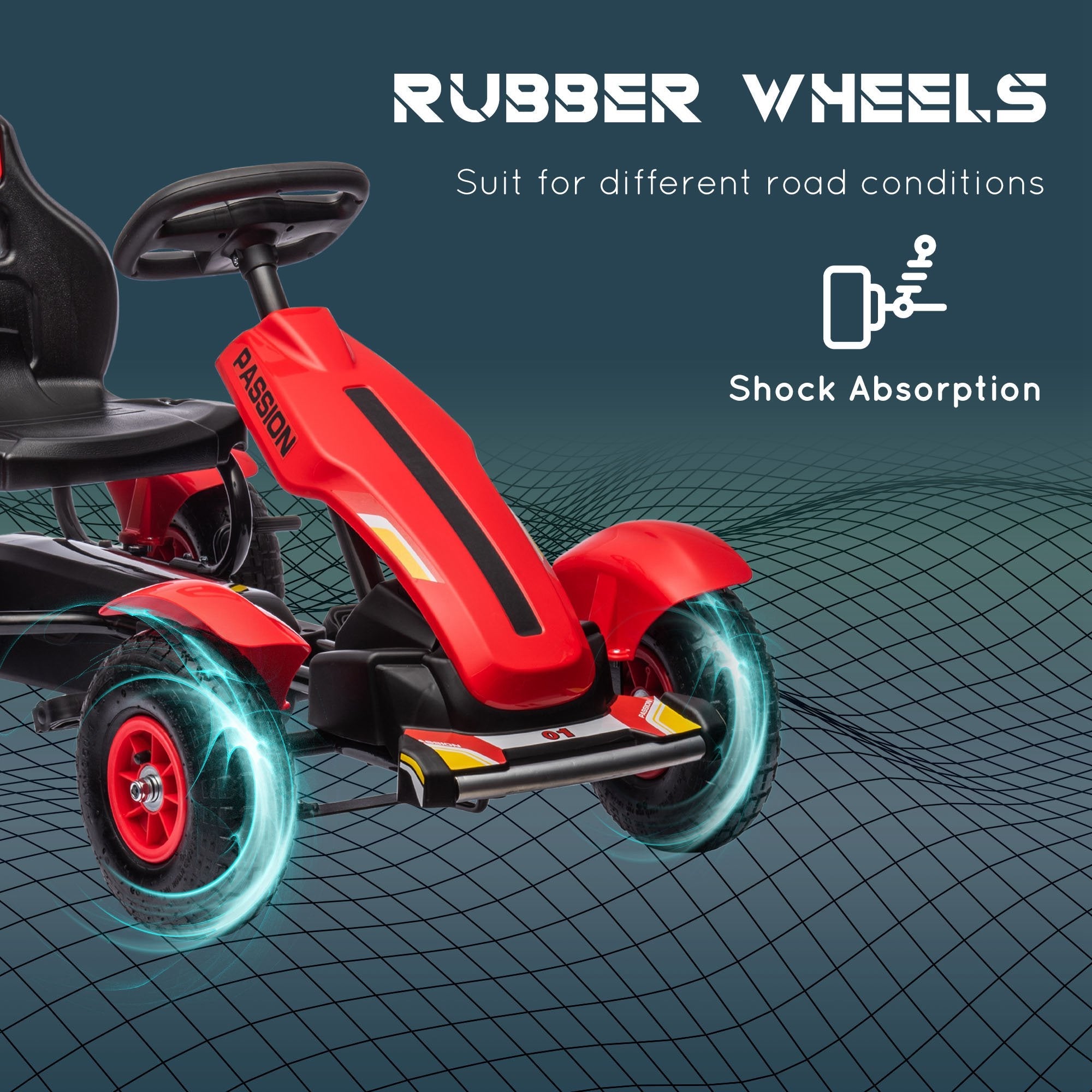 HOMCOM Go Kart for Kids, Pedal Powered Ride On, Adjustable Seat, Pneumatic Tyres, Handbrake, for 5-12 Years, Red | Aosom UK