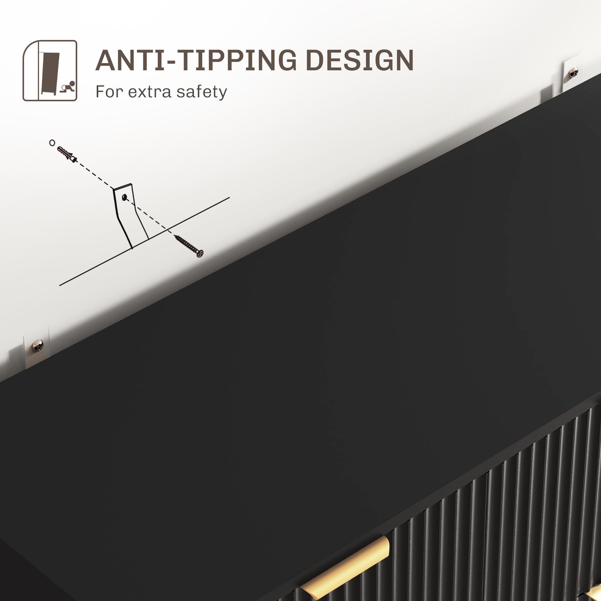 Kozy 2-Door Sideboard with 3 Drawers and Adjustable Shelves - Black