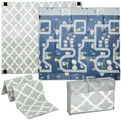 Kozy Foldable Baby Play Mat, Baby Playpen, Reversible Foam Playmat, Floor Mats for Toddlers, Traffic and Grey Diamond Theme