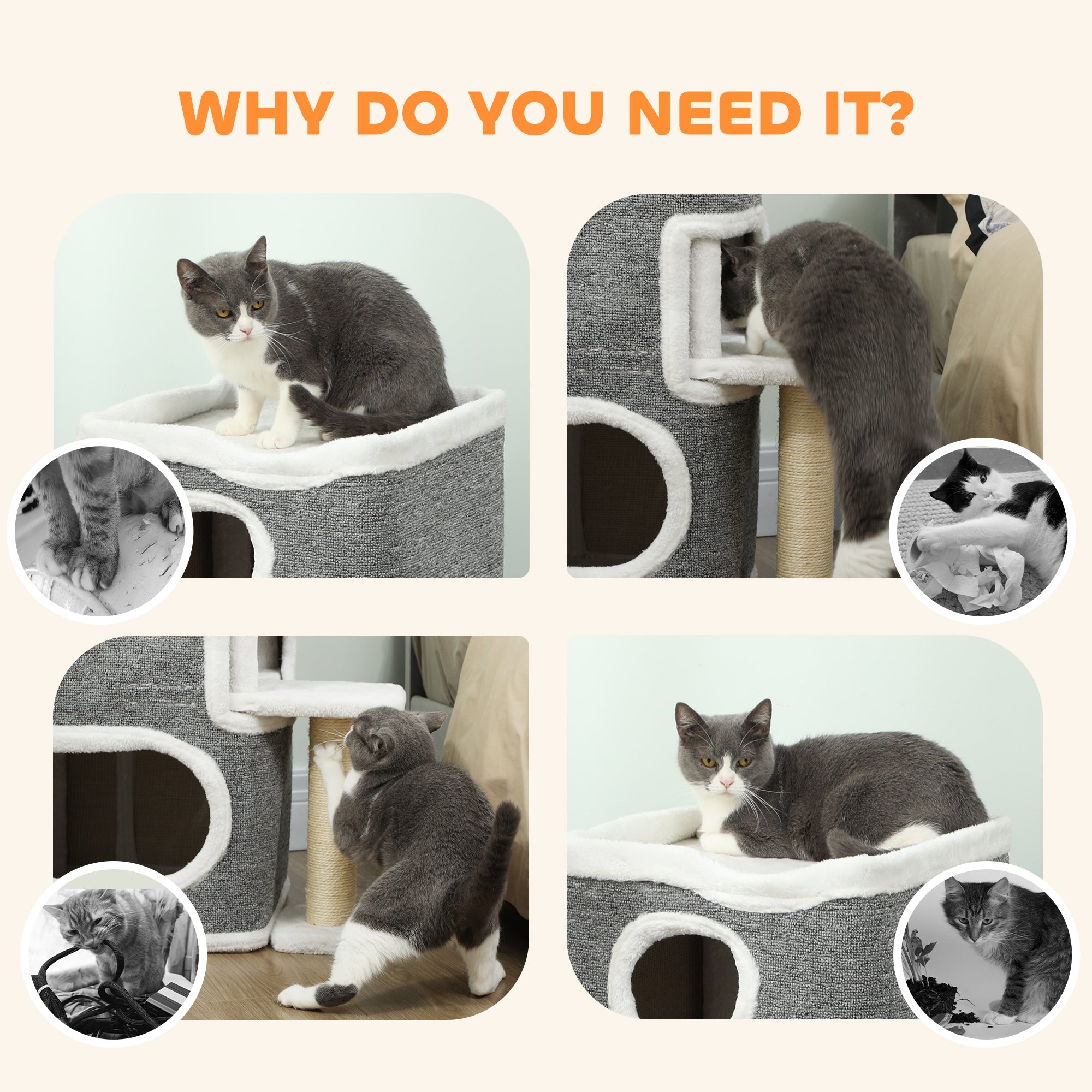 Kozy 75 cm Cat Tree, Cat Tower Condo for Indoor Cats with Scratching Post, Jumping Platform, Grey