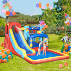 Kozy 4-in-1 Bouncy Castle, with Slide, Trampoline, Climbing Wall, Blower, Multicoloured