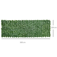 Outsunny Artificial Hedge Screen, Leaf Design for Garden Outdoor Indoor Decor, 3M x 1M, Dark Green