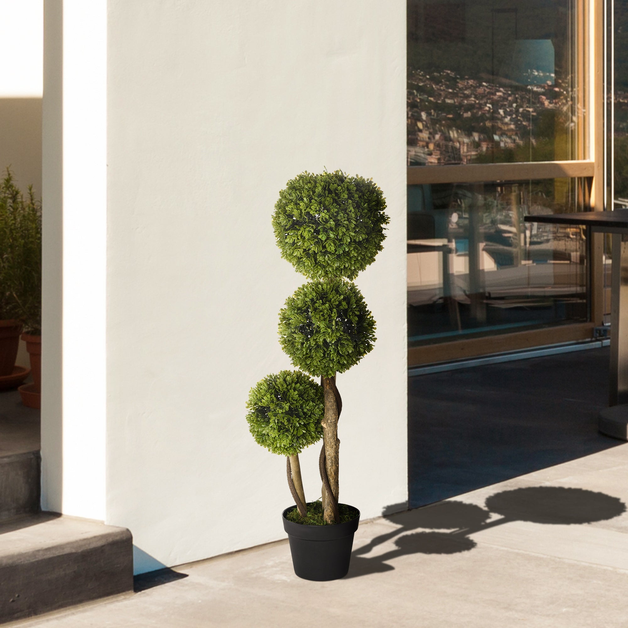 HOMCOM Decorative Artificial Plants Boxwood Ball Topiary Trees in Pot Fake Plants for Home Indoor Outdoor Decor, 90 cm | Aosom UK