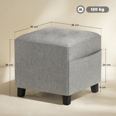 Kozy - Square Footstool, Small Ottoman with Side Pocket, Linen Fabric Footrest Foot Stool with Rubber Wood Legs and Padded Seat for Living Room, Bedroom, Entryway, 35 x 35 x 35cm, Light Grey