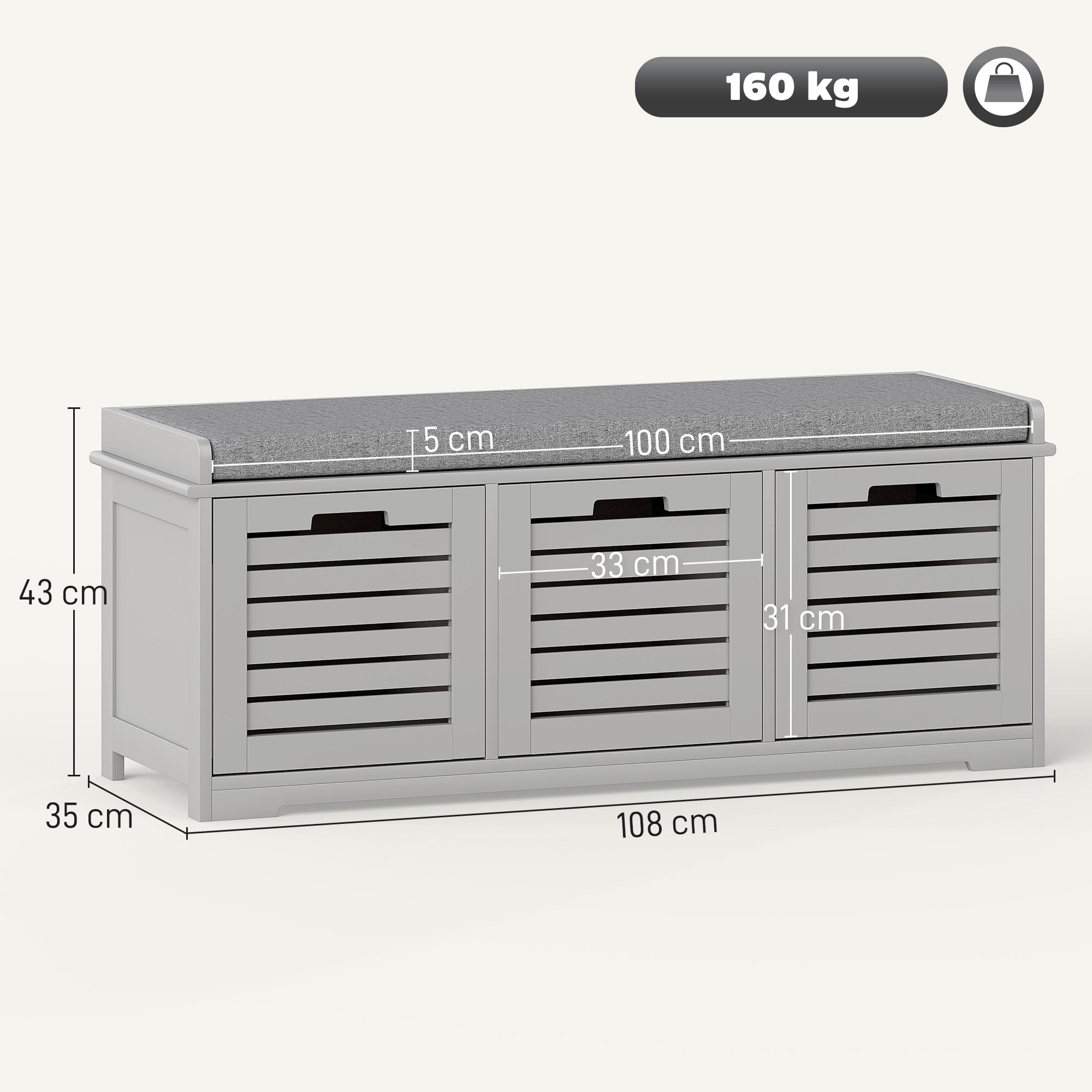 Kozy - 3-Drawer Shoe Storage Bench - Grey