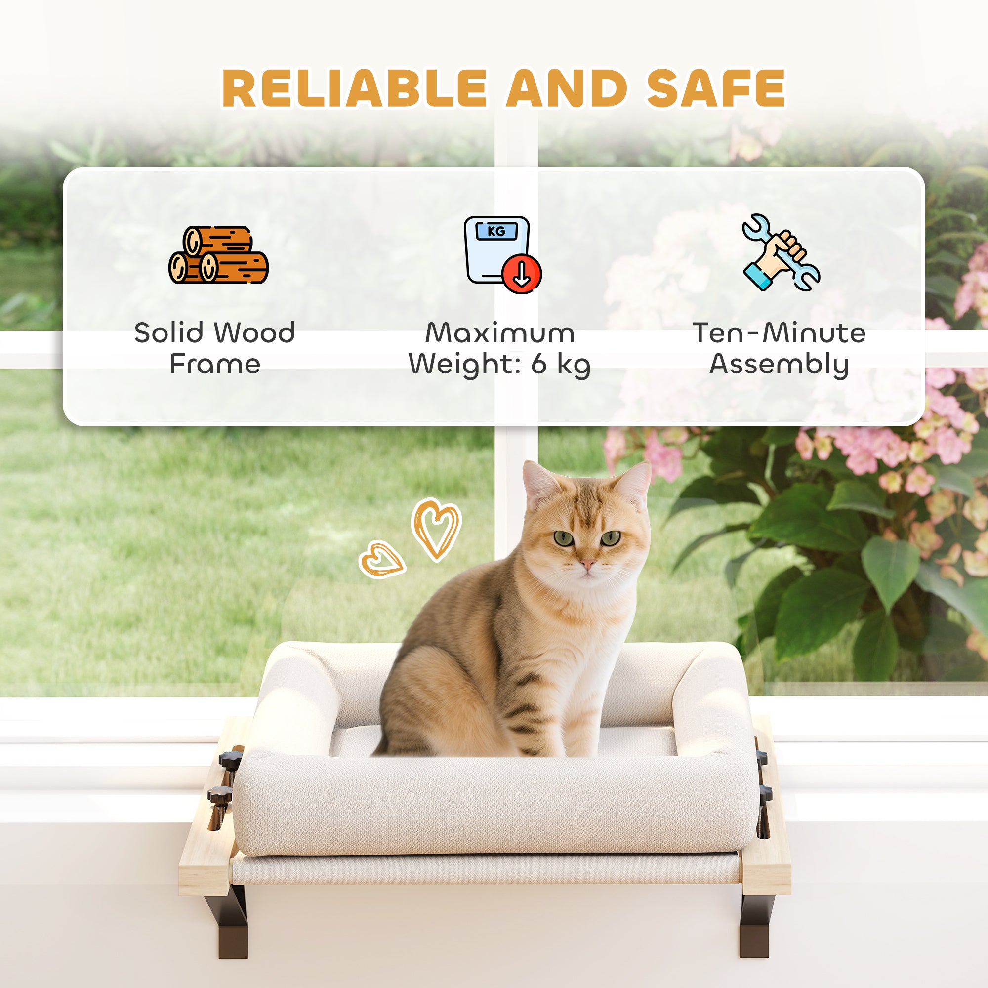 Kozy - Cat Radiator Bed, Adjustable Hanging Cat Hammock with Removable and Washable Cushion for Indoor Cats, Cream White