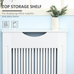 Kozy Painted MDF Radiator Cover Heater Cabinet Modern Slatted Home Furniture Living Room Bedroom Worktop White 82H x 78W x 19D