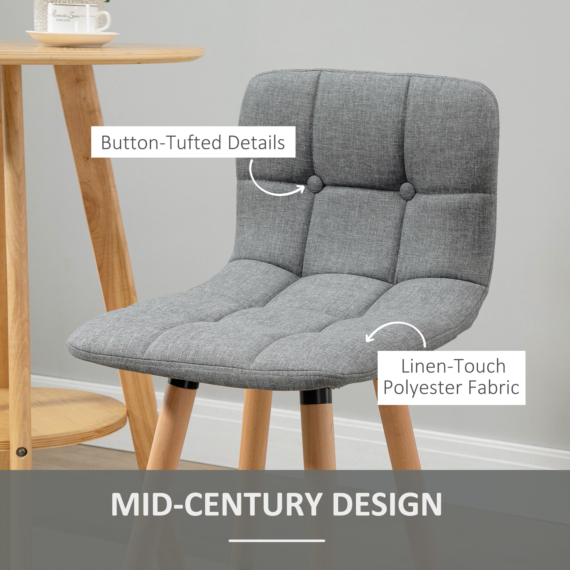 Kozy Breakfast Bar Stool Set of 2 Armless Button-Tufted Counter Height Bar Chairs with Wood Legs & Footrest, Grey