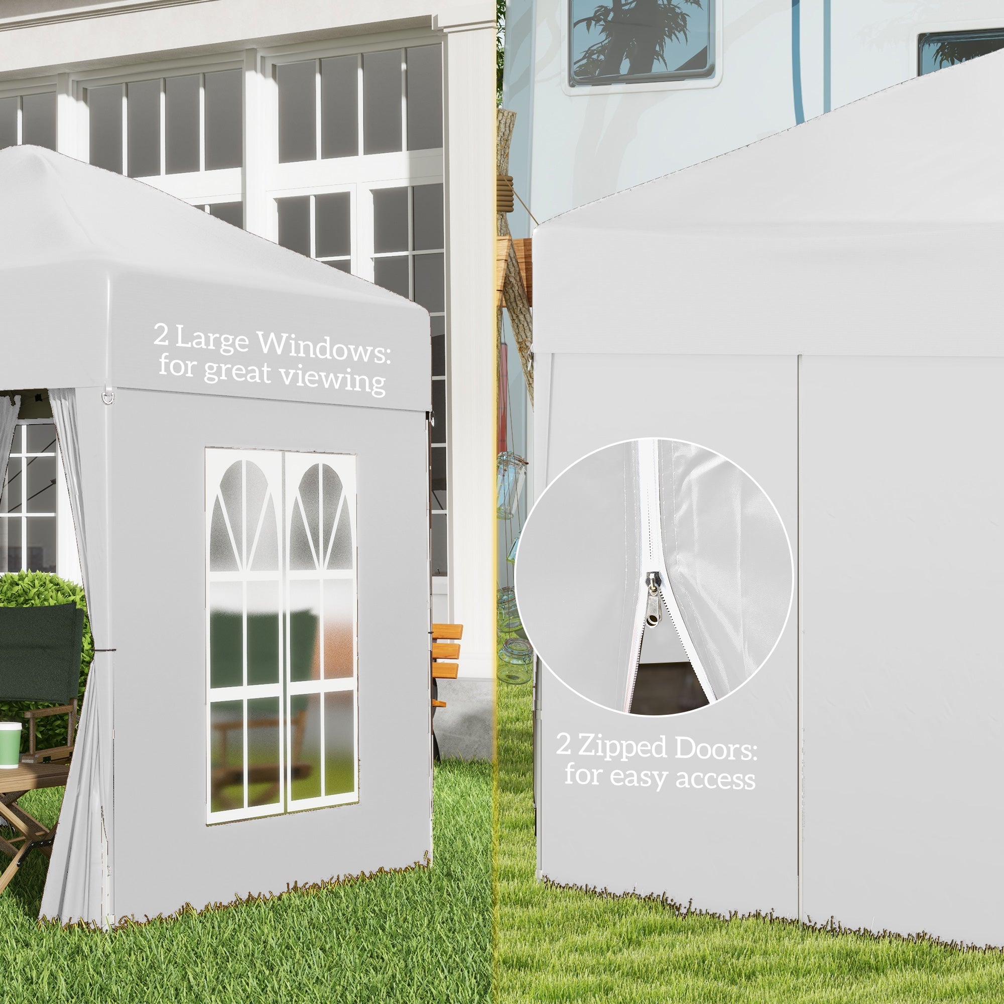 Kozy 2 x 2 m Garden Pop Up Gazebo, Wedding Party Tent Marquee, Water Resistant Awning Canopy with Sidewalls, Windows, Carry Bag, White