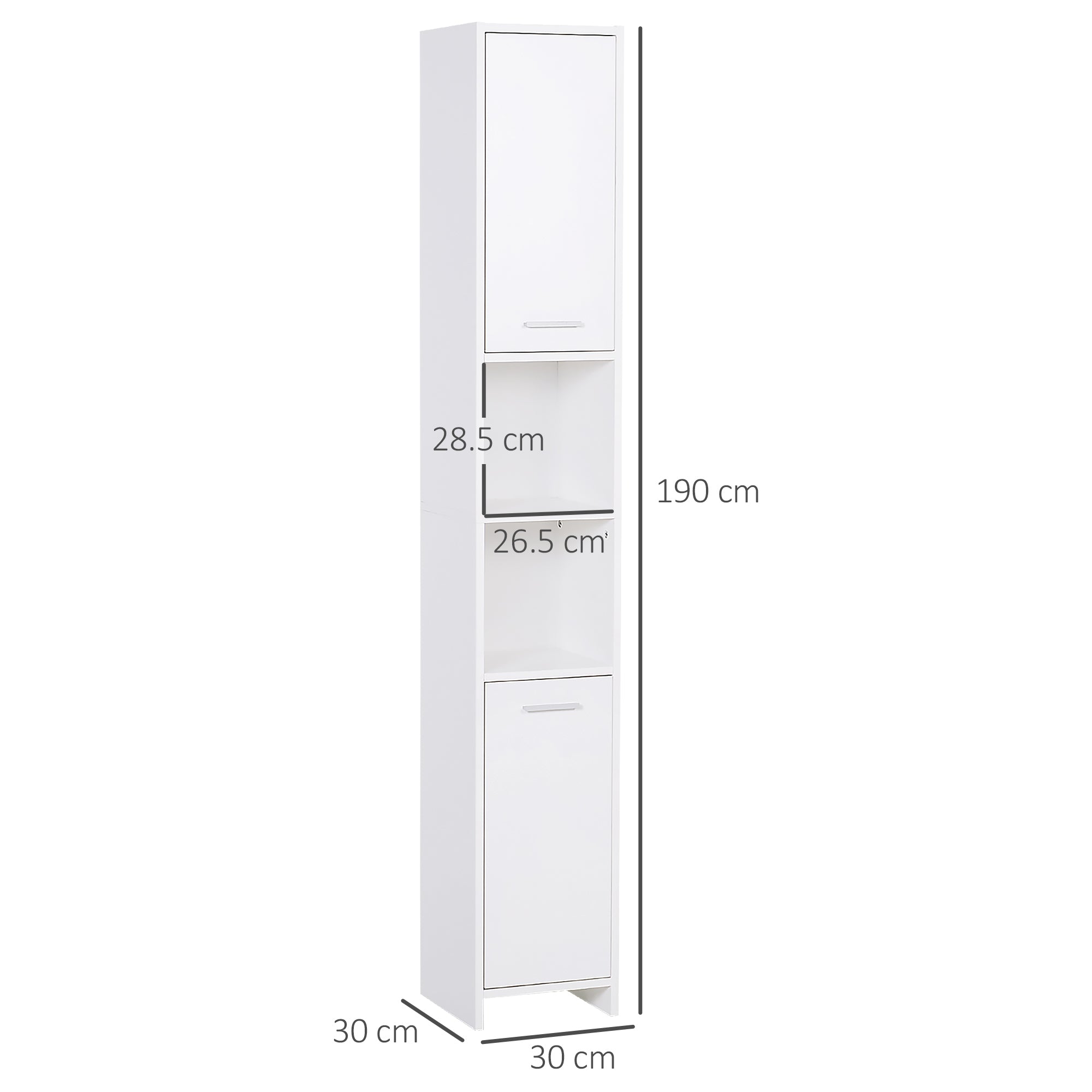 Kozy Bathroom Floor Storage Cabinet Slim Tallboy w/ Door Cupboard & Shelves For Living Room, Bedroom, Hallway White