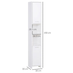 Kozy Bathroom Floor Storage Cabinet Slim Tallboy w/ Door Cupboard & Shelves For Living Room, Bedroom, Hallway White