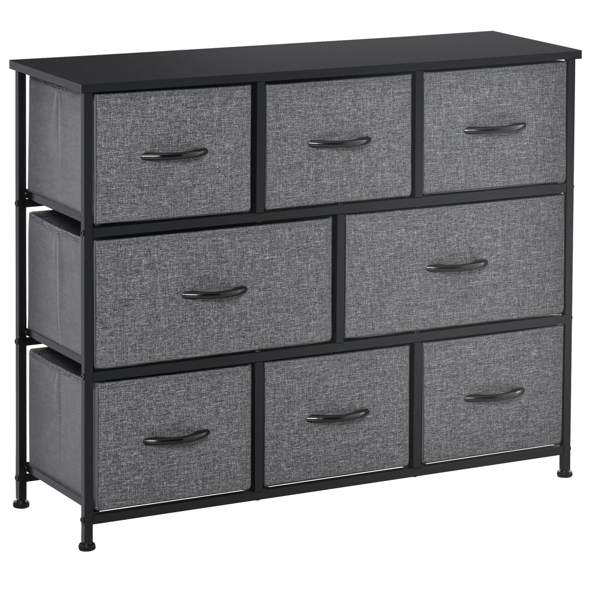 Kozy Chest of Drawers with 8 Foldable Drawers, 3-Tier Fabric Bedroom Dresser, Clothes Storage Unit for Bedroom Living Room, Dark Grey