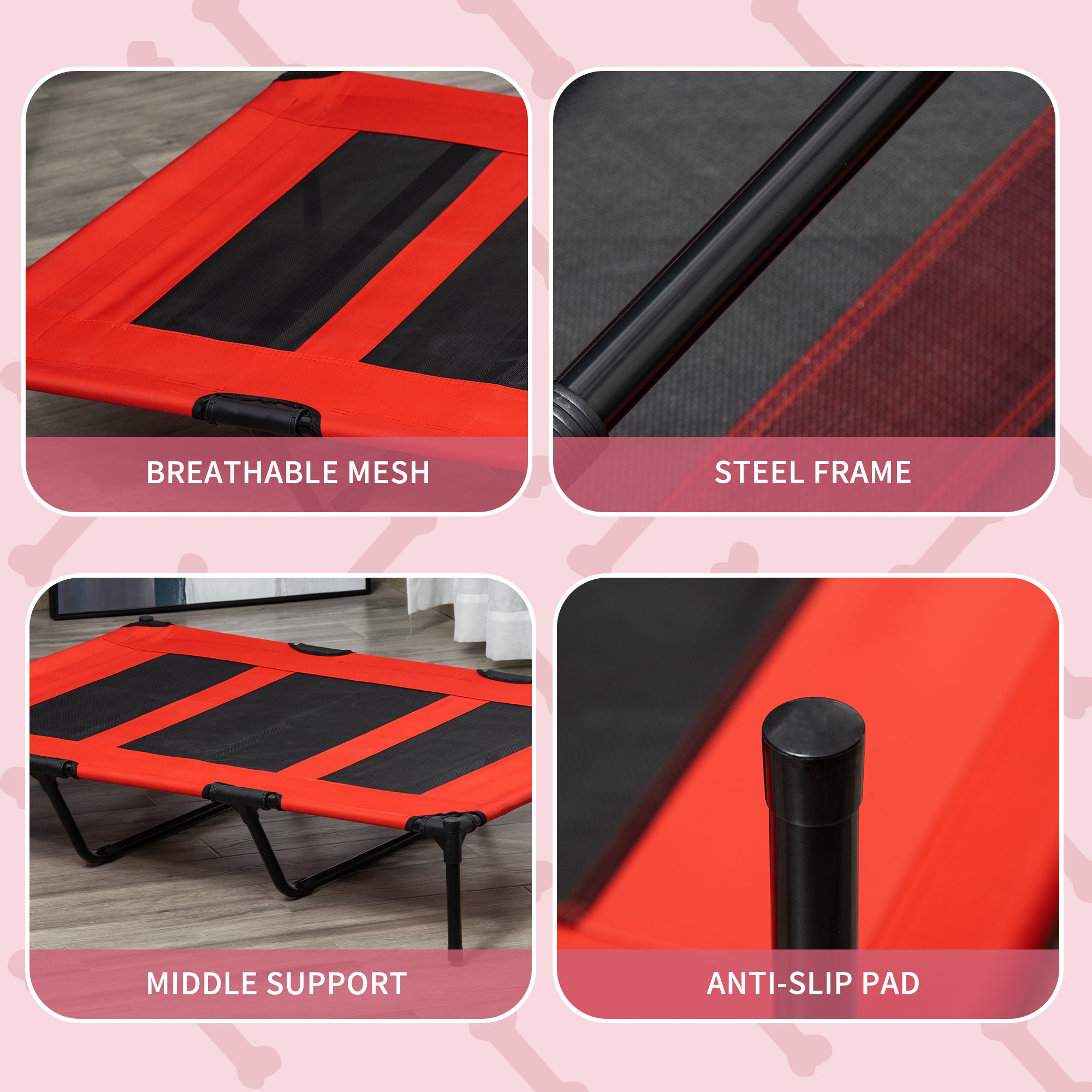 Kozy Raised Dog Bed Cooling Elevated Pet Cot with Breathable Mesh for Indoor Outdoor Use Red, XX Large, 122 x 92 x 23cm