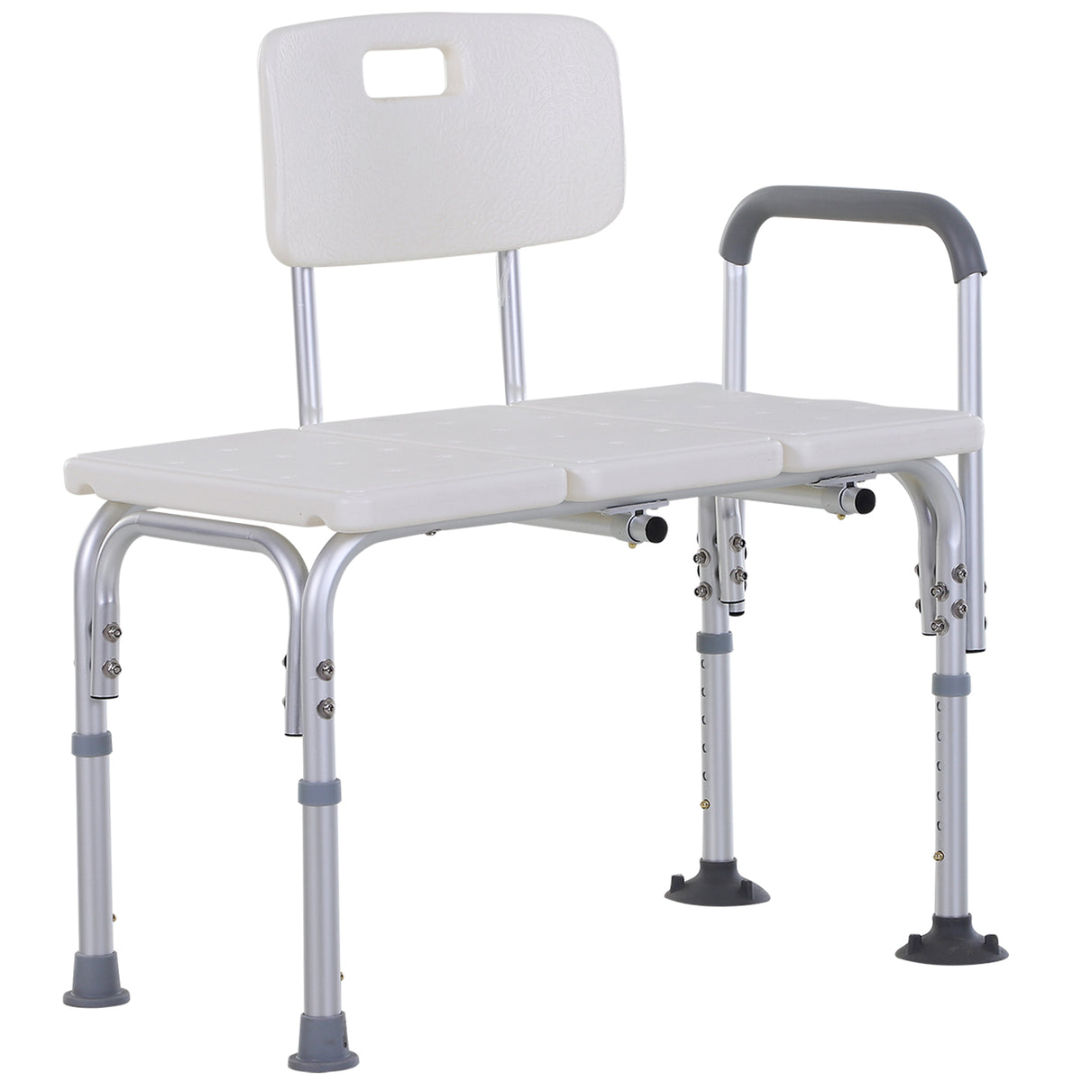 Kozy Height Adjustable Shower Chair, Non Slip Bath Transfer Bench for Elderly, Disabled with Armrest and Backrest, 300 lbs Capacity, White