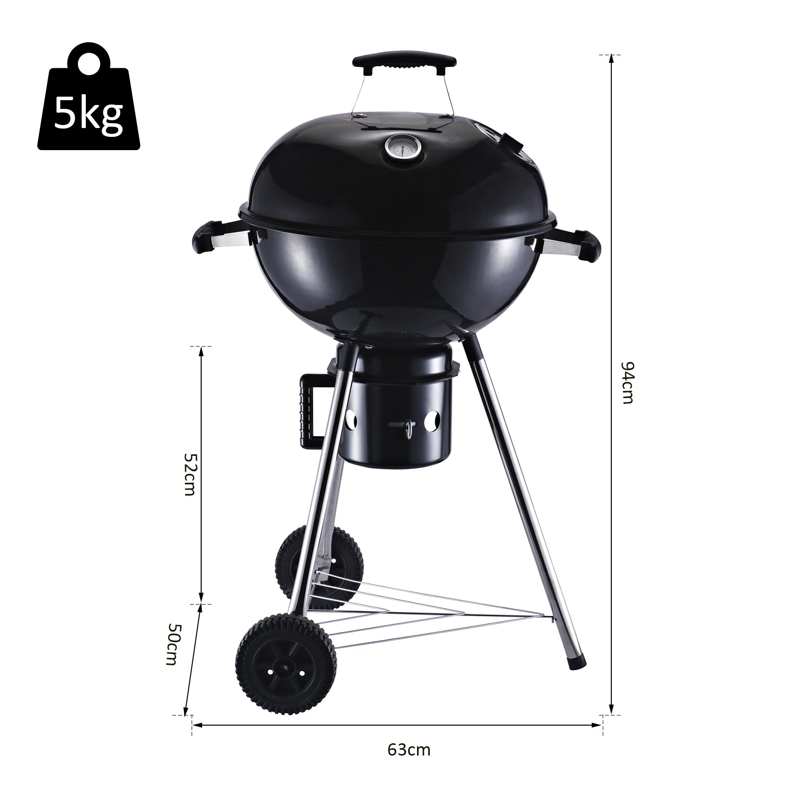 Outsunny Freestanding Charcoal Barbecue Grill Garden Portable BBQ Smoker w/ Wheels, Storage Shelves and On