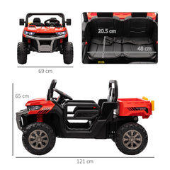 HOMCOM 12V Two-Seater Kids Electric Ride-On Car, with Electric Bucket, Remote Control - Red | Aosom UK
