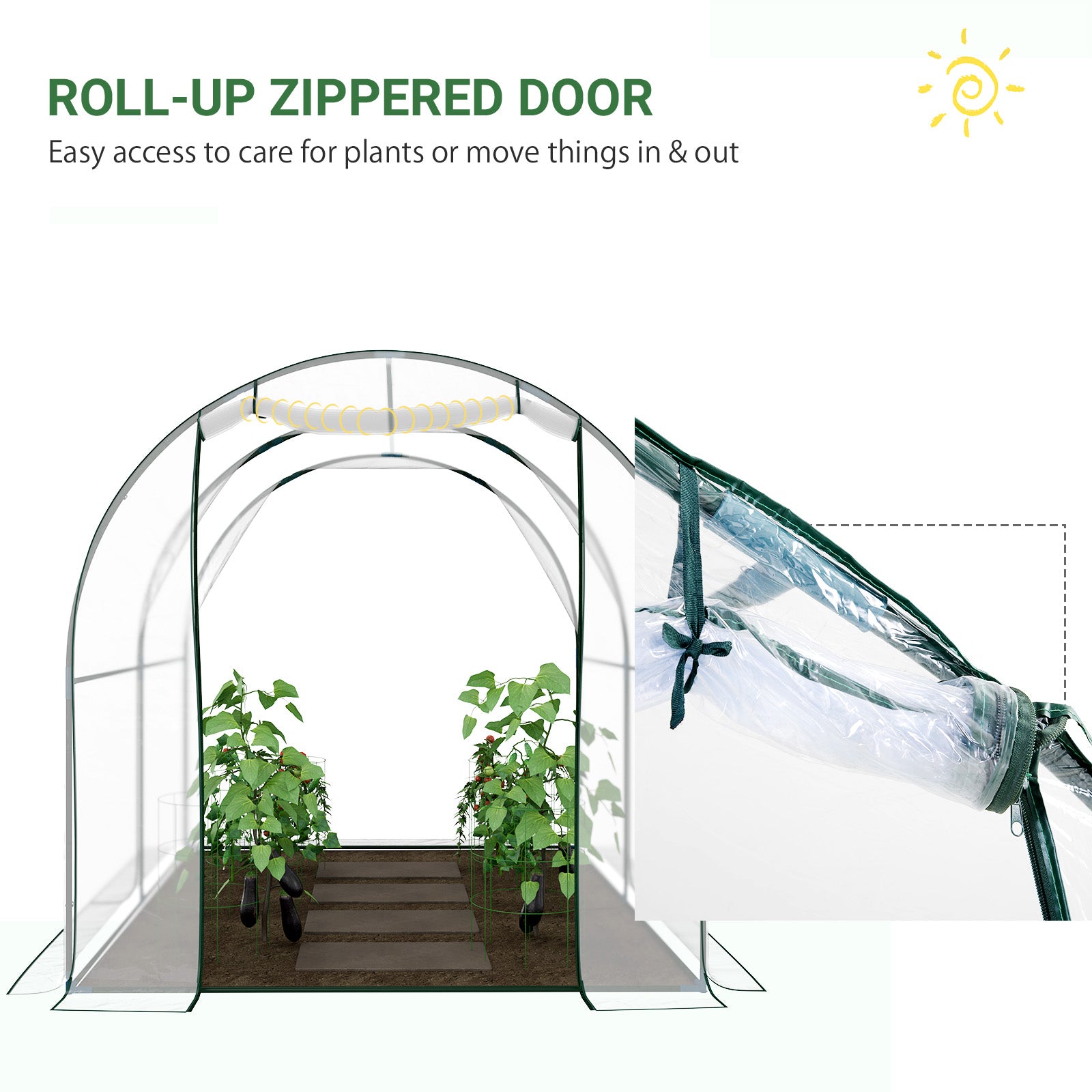 Kozy Walk-in Polytunnel Greenhouse with Roll-up Door Transparent Tunnel Greenhouse with Steel Frame and PVC Cover, 2.5 x 2m