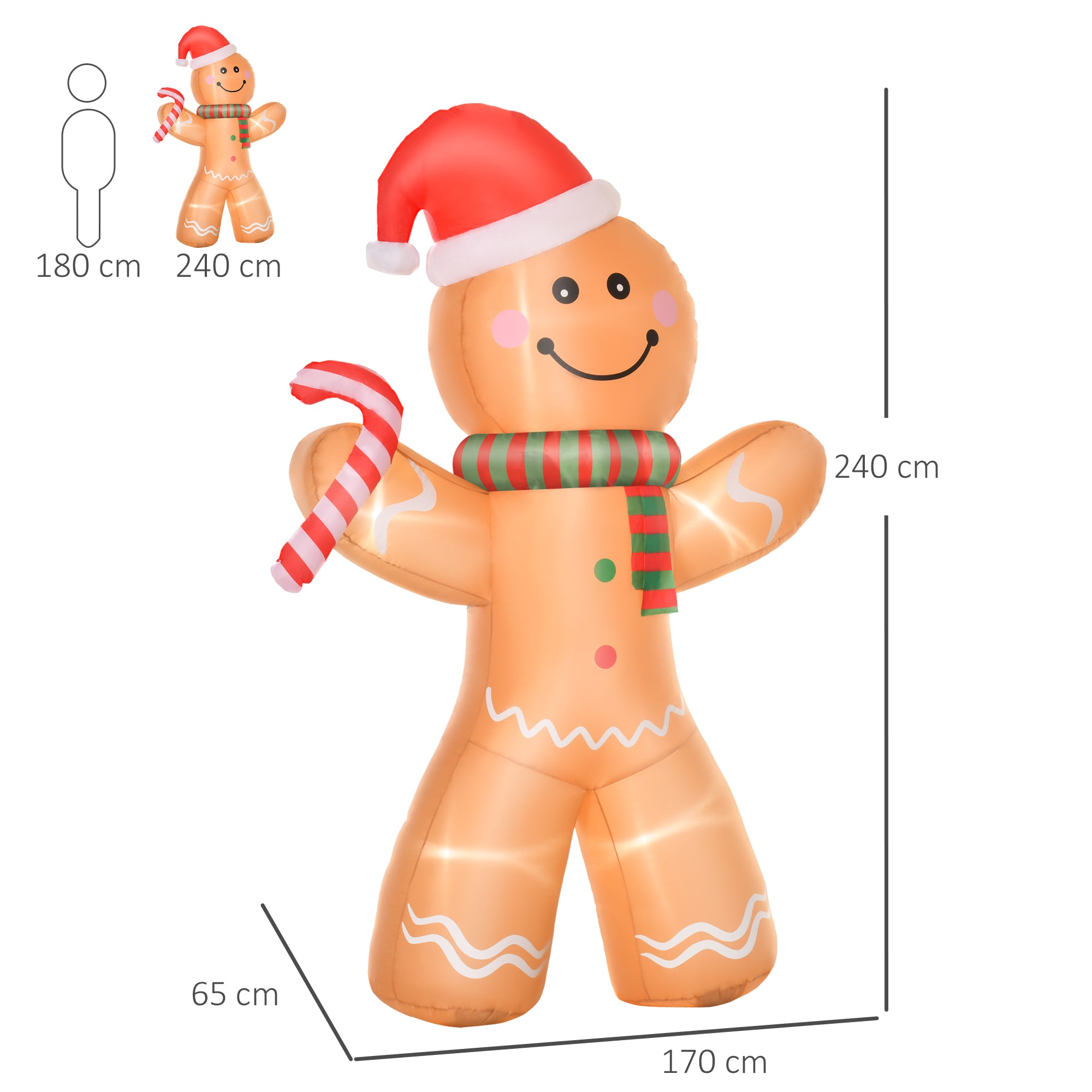 Kozy 8ft Christmas Inflatable Gingerbread Man, Lighted Blow Up Yard Decor Indoor Outdoor Garden Lawn Party Prop