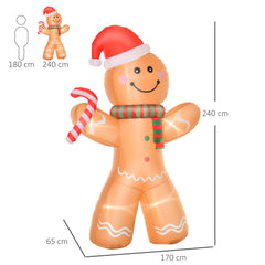 Kozy 8ft Christmas Inflatable Gingerbread Man, Lighted Blow Up Yard Decor Indoor Outdoor Garden Lawn Party Prop
