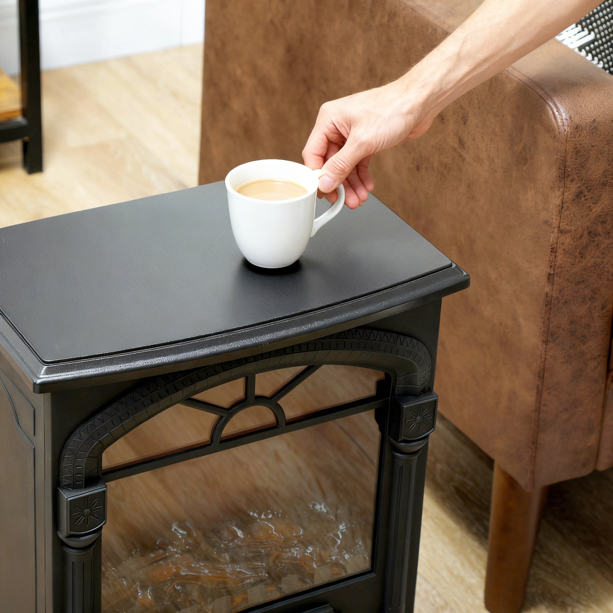 Kozy - Electric Fireplace Stove Heater with 3D Flame Effect, 2000W/1000W, Freestanding Portable Fireplace with Adjustable Thermostat, 2 Heat Settings for Living Room, Black