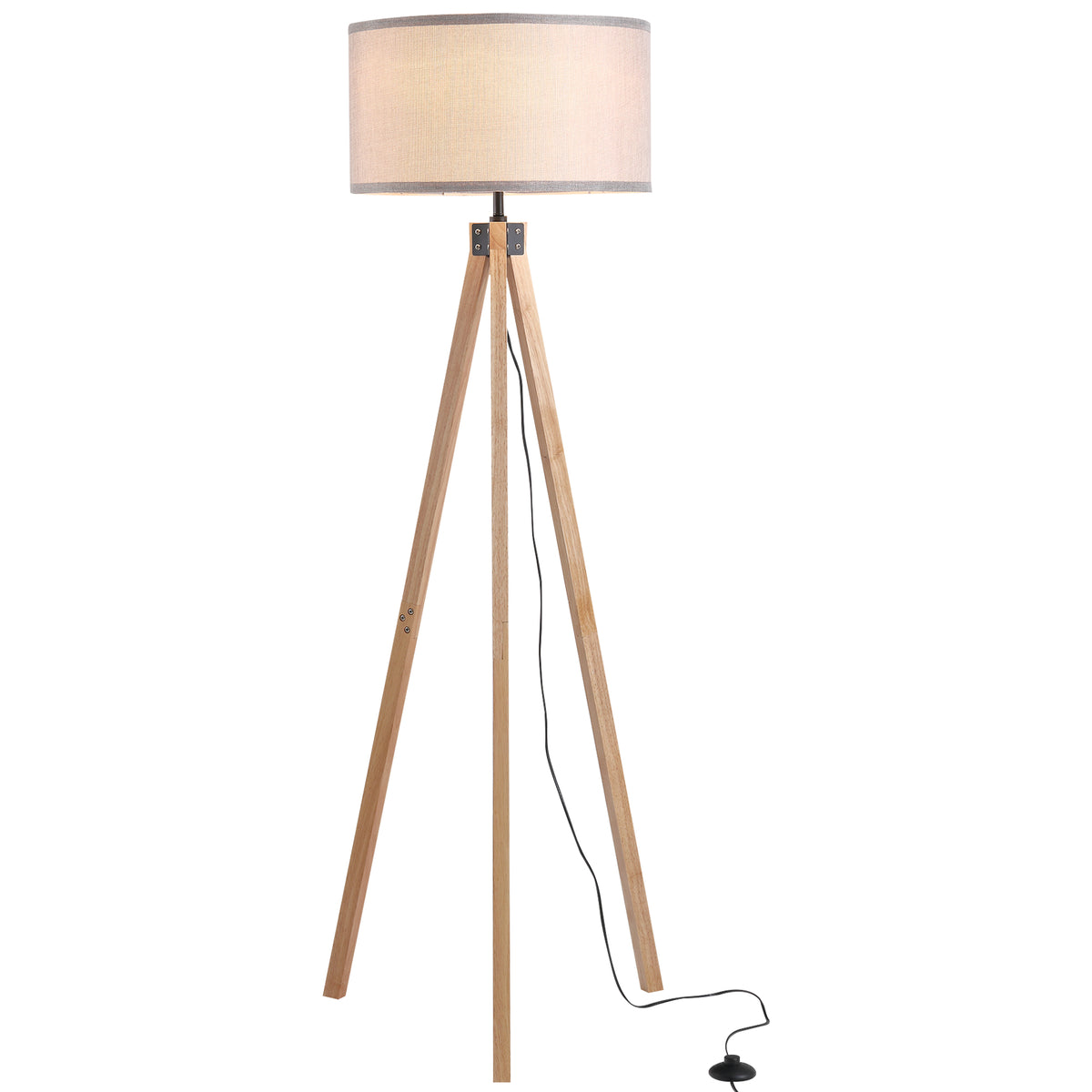 HOMCOM 5FT Elegant Wood Tripod Floor Lamp Free Standing E27 Bulb Lamp Versatile Use for Home Office