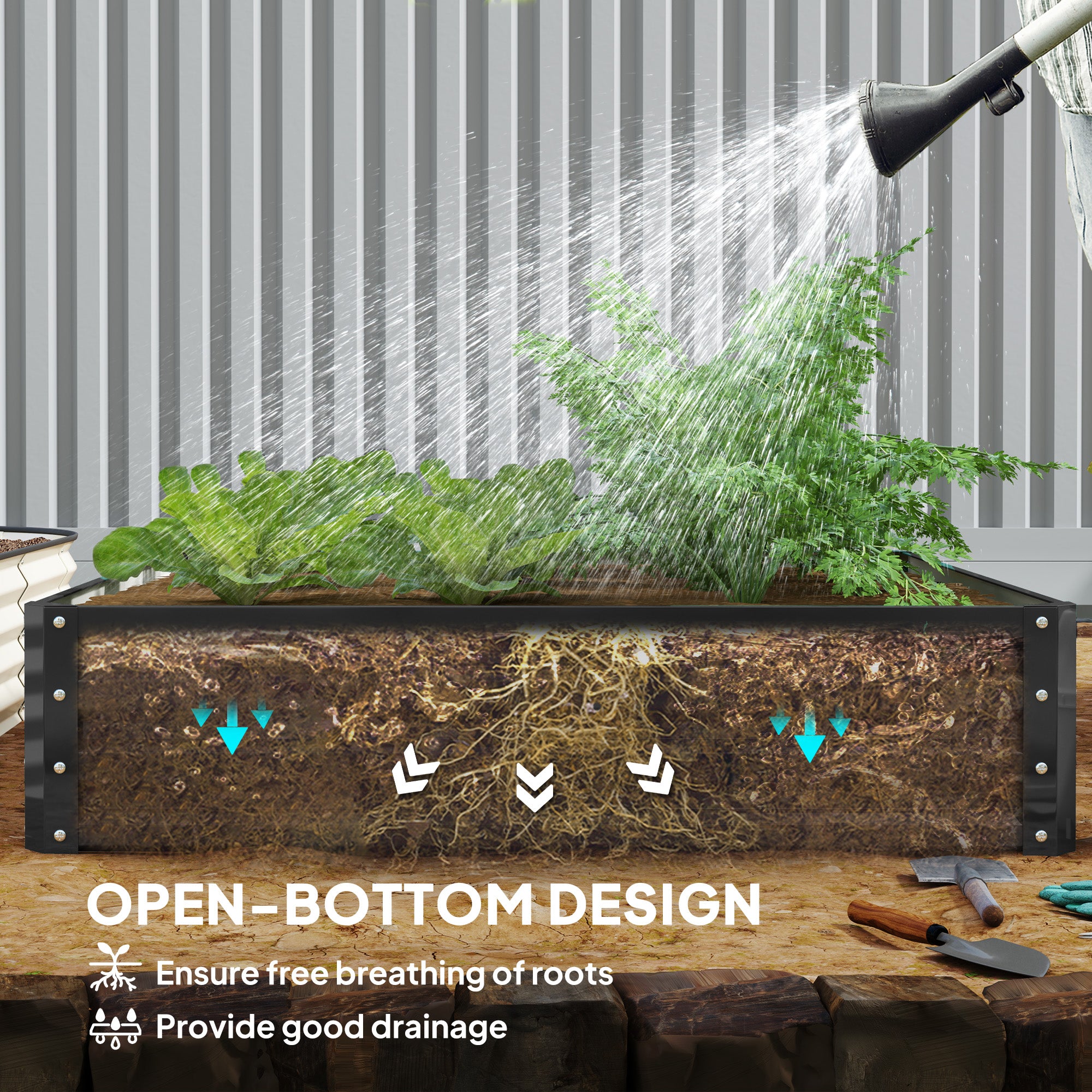 Kozy 432L Square Raised Garden Bed Box with Weatherized Steel Frame for Vegetables, Flowers and Herbs, 120 x 120 x 30cm, Grey