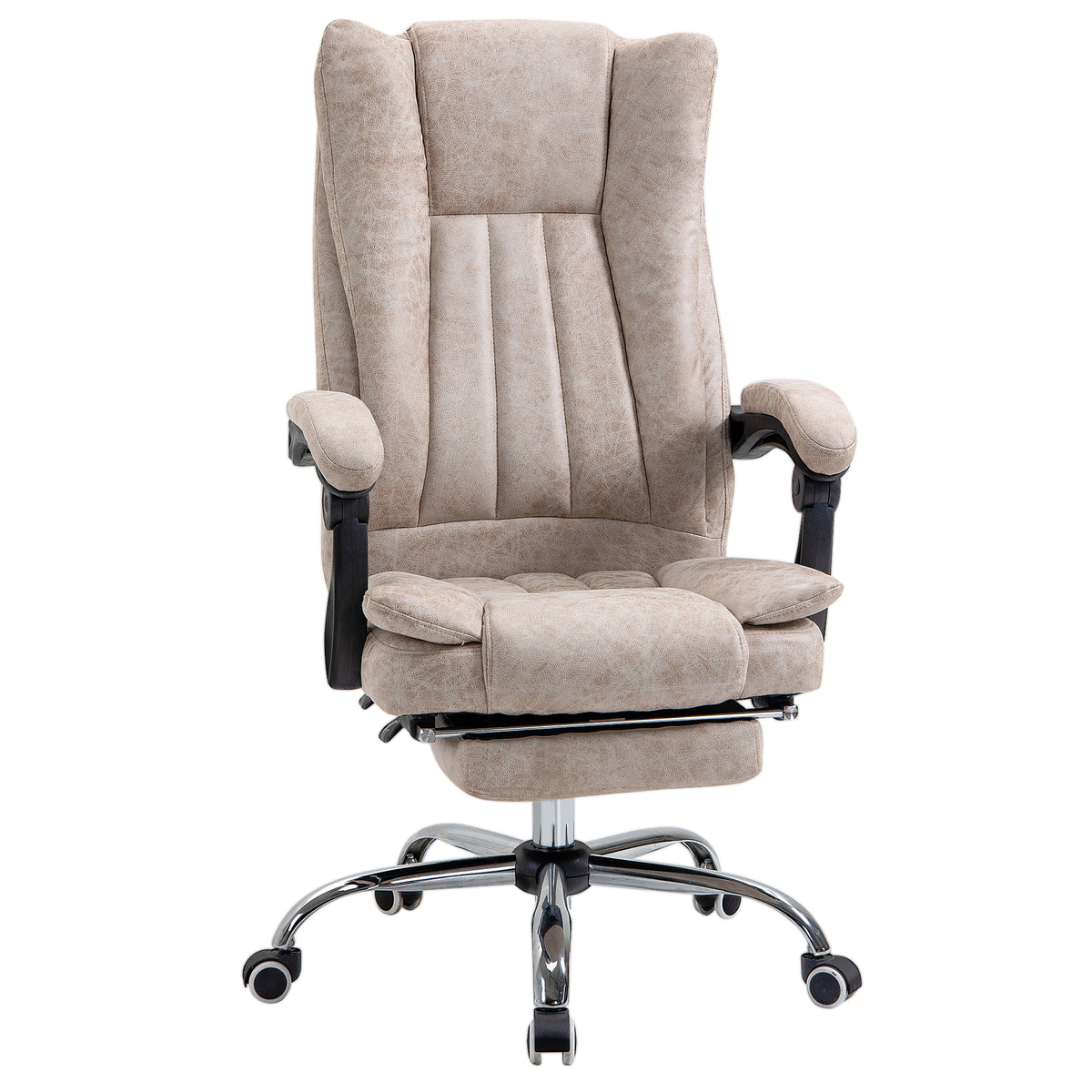 Kozy Home Office Chair Microfibre Desk Chair with Reclining Function Armrests Swivel Wheels Footrest Beige