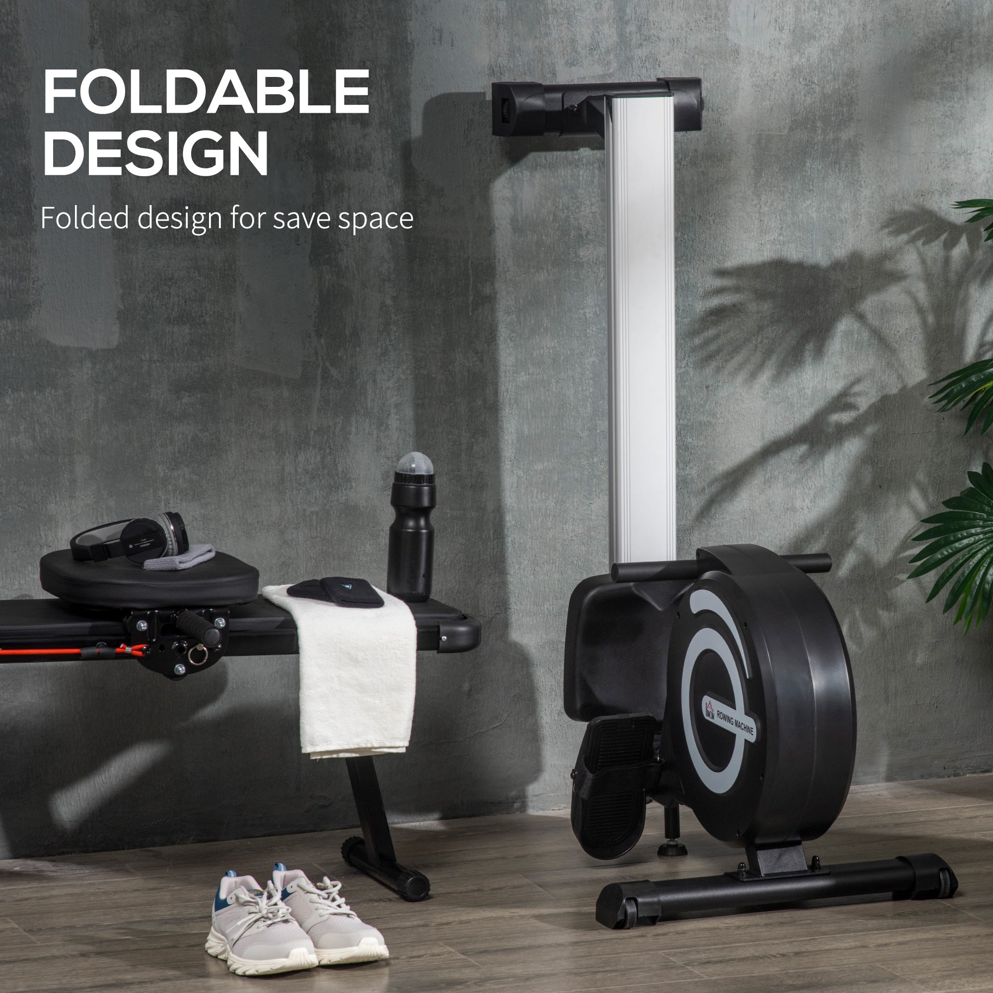 Kozy Folding Rowing Machine, Magnetic Rower Machine with 8 Levels Quiet Resistance, LCD Monitor, Wheels, Aluminium Slide Rail, Vertical Storage, 102kg Weight Capacity for Home Gym Cardio Training