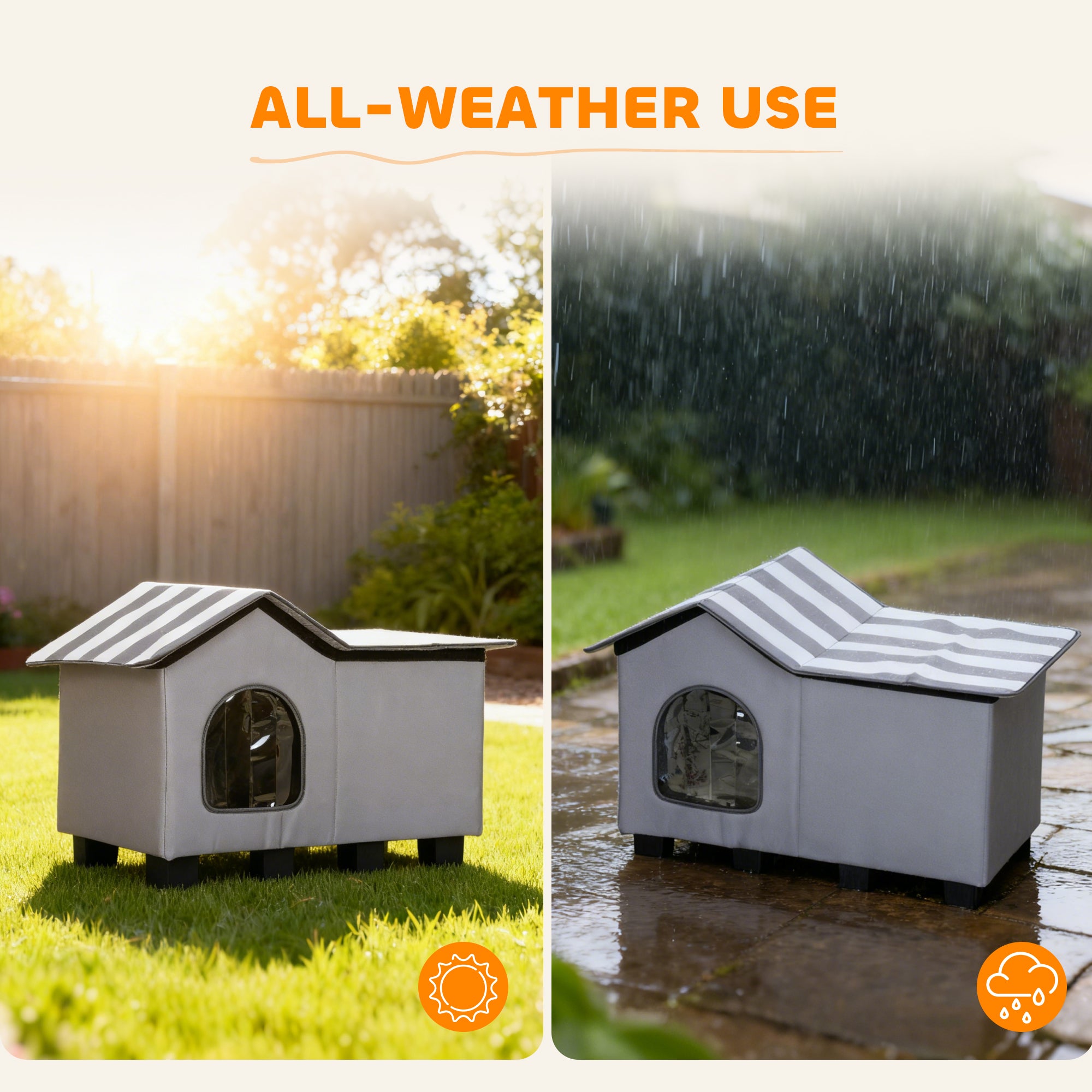 Kozy - Outdoor Cat House, Weatherproof Feral Cat Cave with Elevated Base and Cushion for Winter, Grey