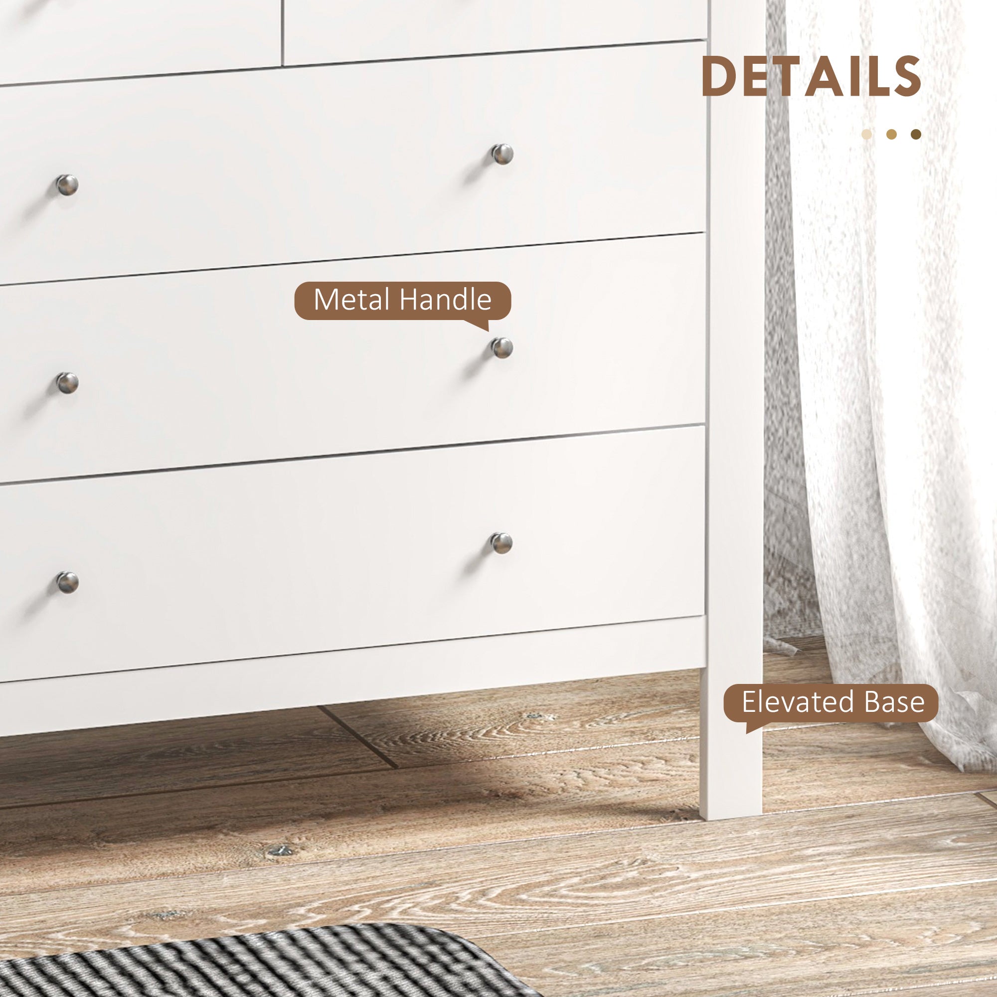 Kozy Modern Chest of Drawers, 5 Drawer Storage Cabinet with Metal Handles and Runners for Bedroom, White