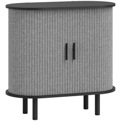 Kozy Tambour Sideboard with Fluted Sliding Doors, Modern Kitchen Cupboard with Storage Shelves and Wooden Legs, Grey