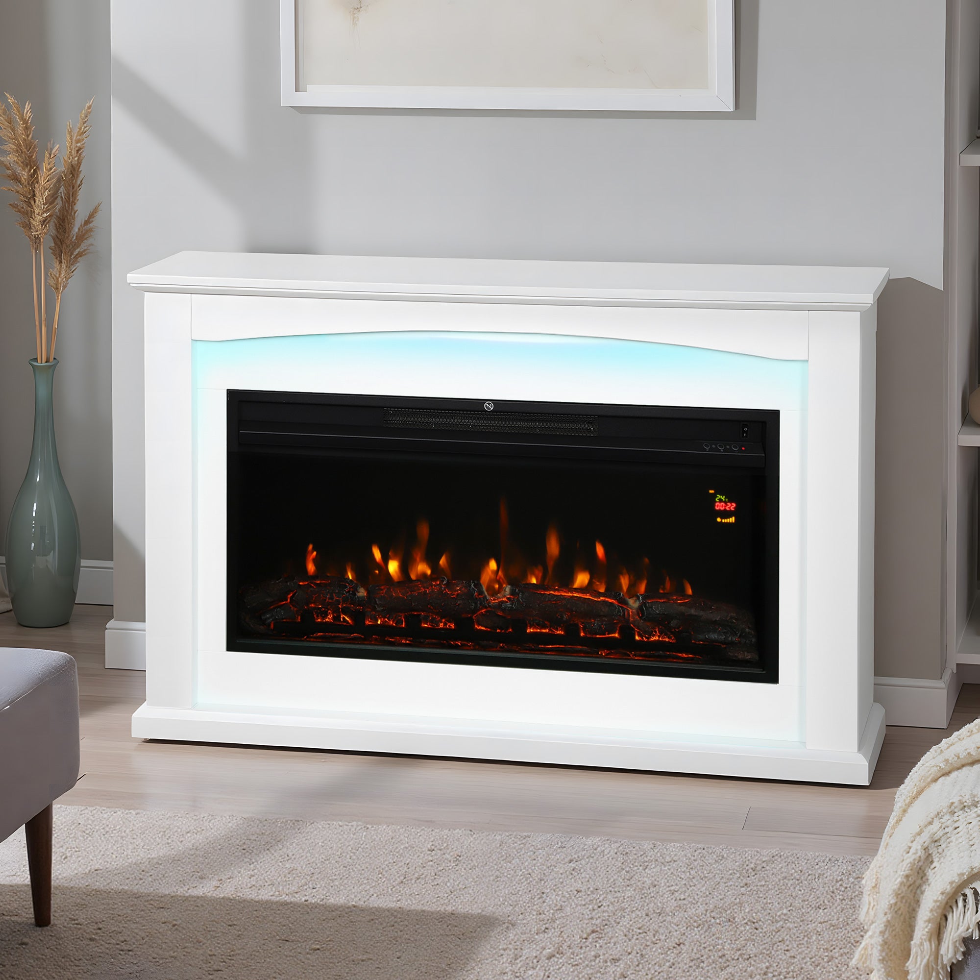 Kozy 2000W 5118 BTU Faux Flame Fireplace - White