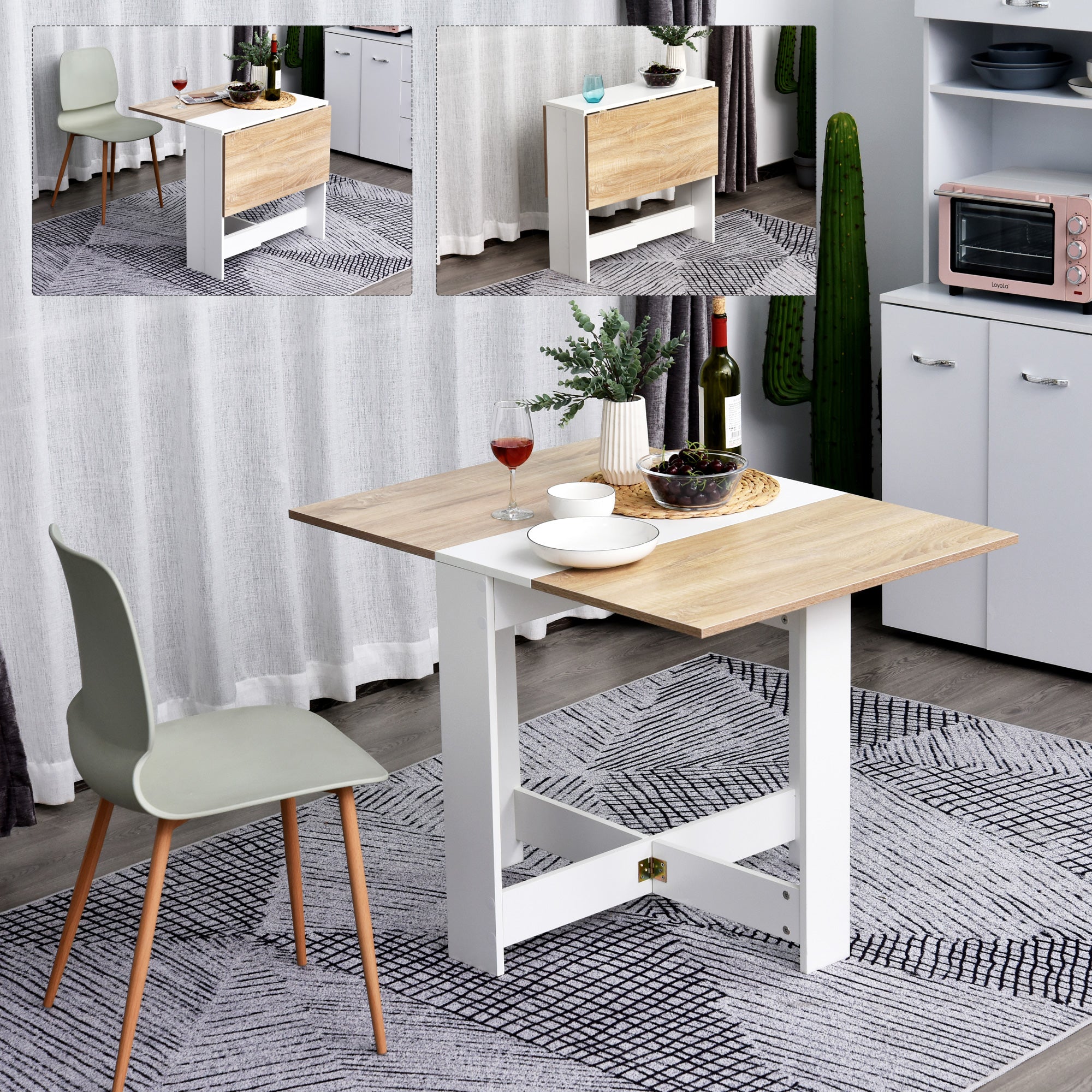 HOMCOM Particle Board Wooden Foldable Dining Table Writing Computer Desk PC Workstation Space Saving Home Office Oak & White