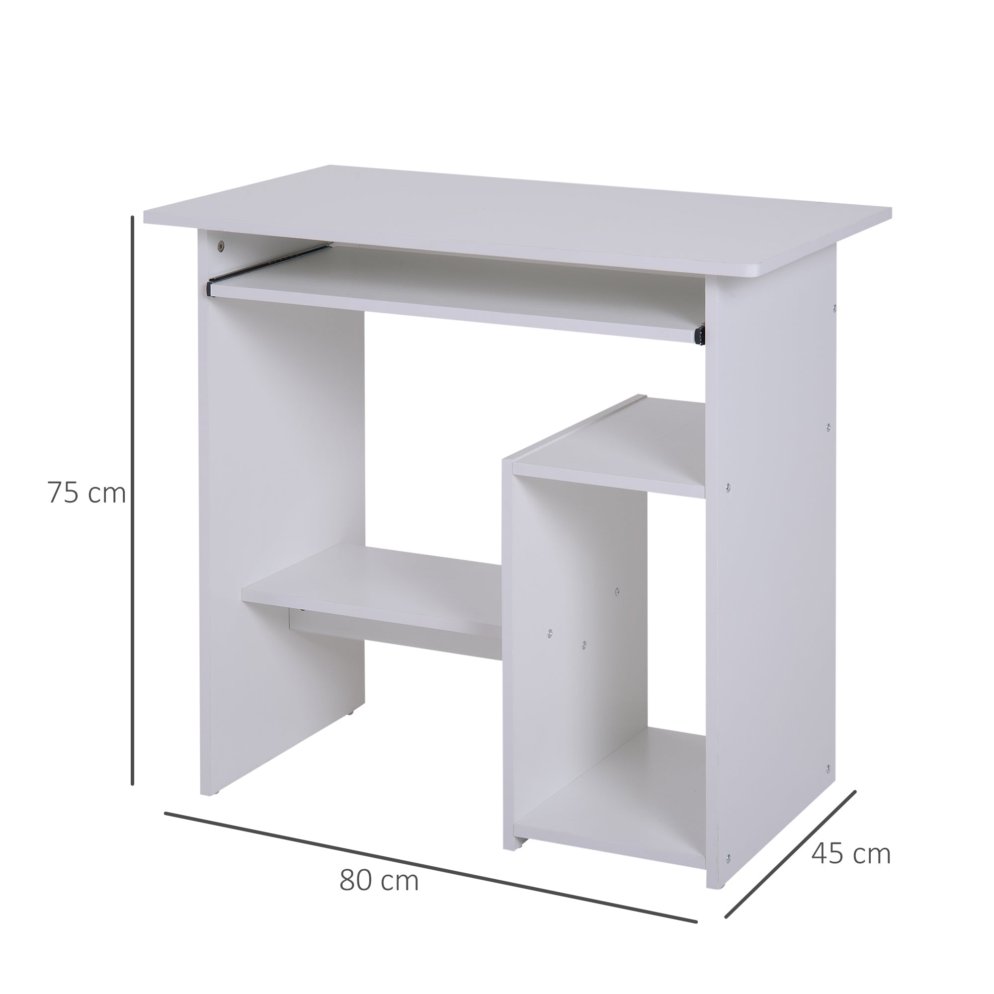 HOMCOM Office Desk Wooden Desk Keyboard Tray Storage Shelf Modern Corner Table Home Office White