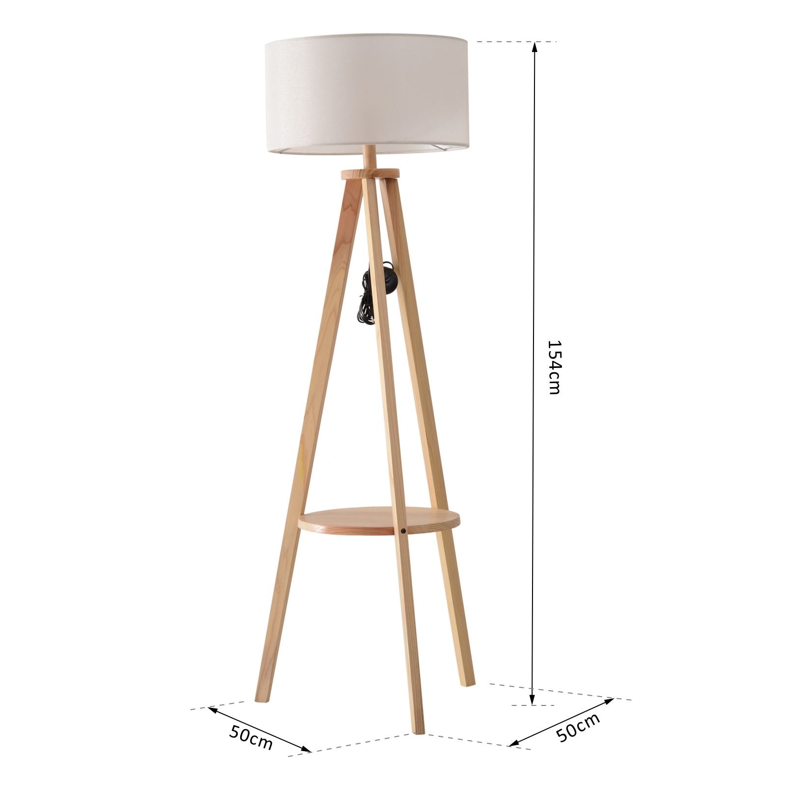 Kozy Tripod Floor Lamp, Freestanding Bedside Light Reading Light with Storage Shelf and Linen Shade for Living Room Bedroom, 154cm, Cream