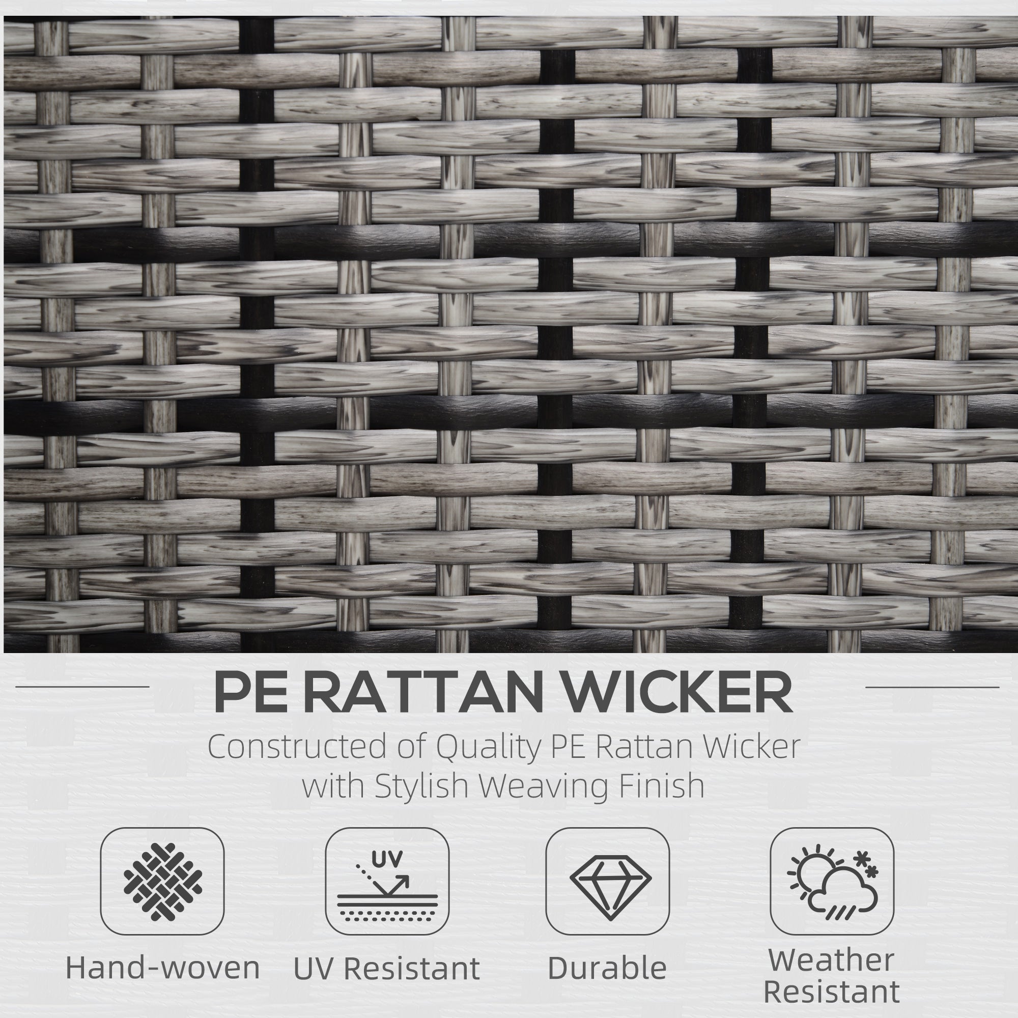 Kozy Rattan Garden Armchair 10cm Cushion Outdoor Single Chair with Steel Frame, Grey