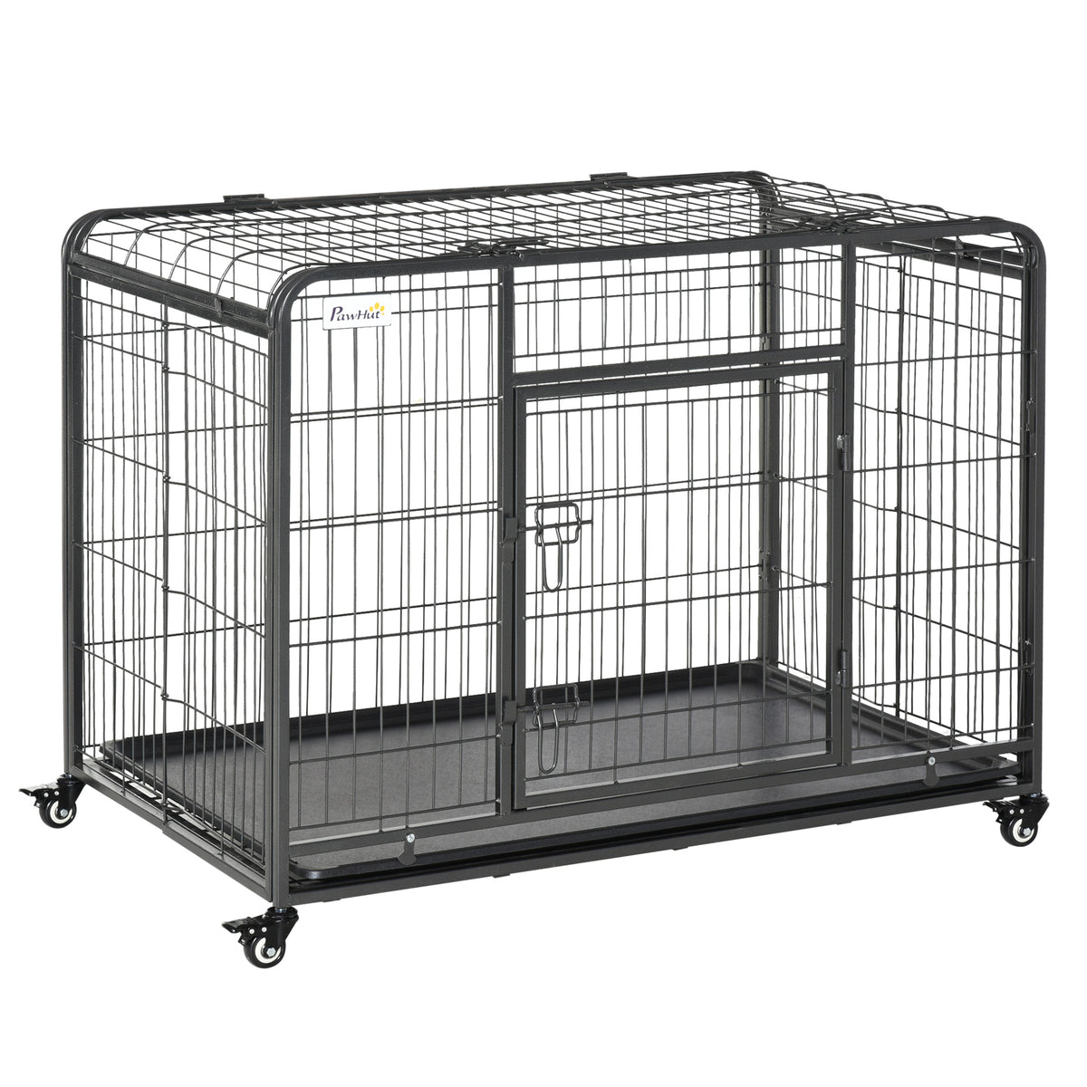 Kozy Metal Dog Cage Kennel Locking Door & Wheels Removable Tray Openable Top For Large Pets 109.5 x 71 x 78 cm