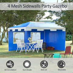 Outsunny Party Gazebo Marquee with 2 Sidewalls, Outdoor Garden Canopy BBQ Tent, 3 x 4 m, Blue