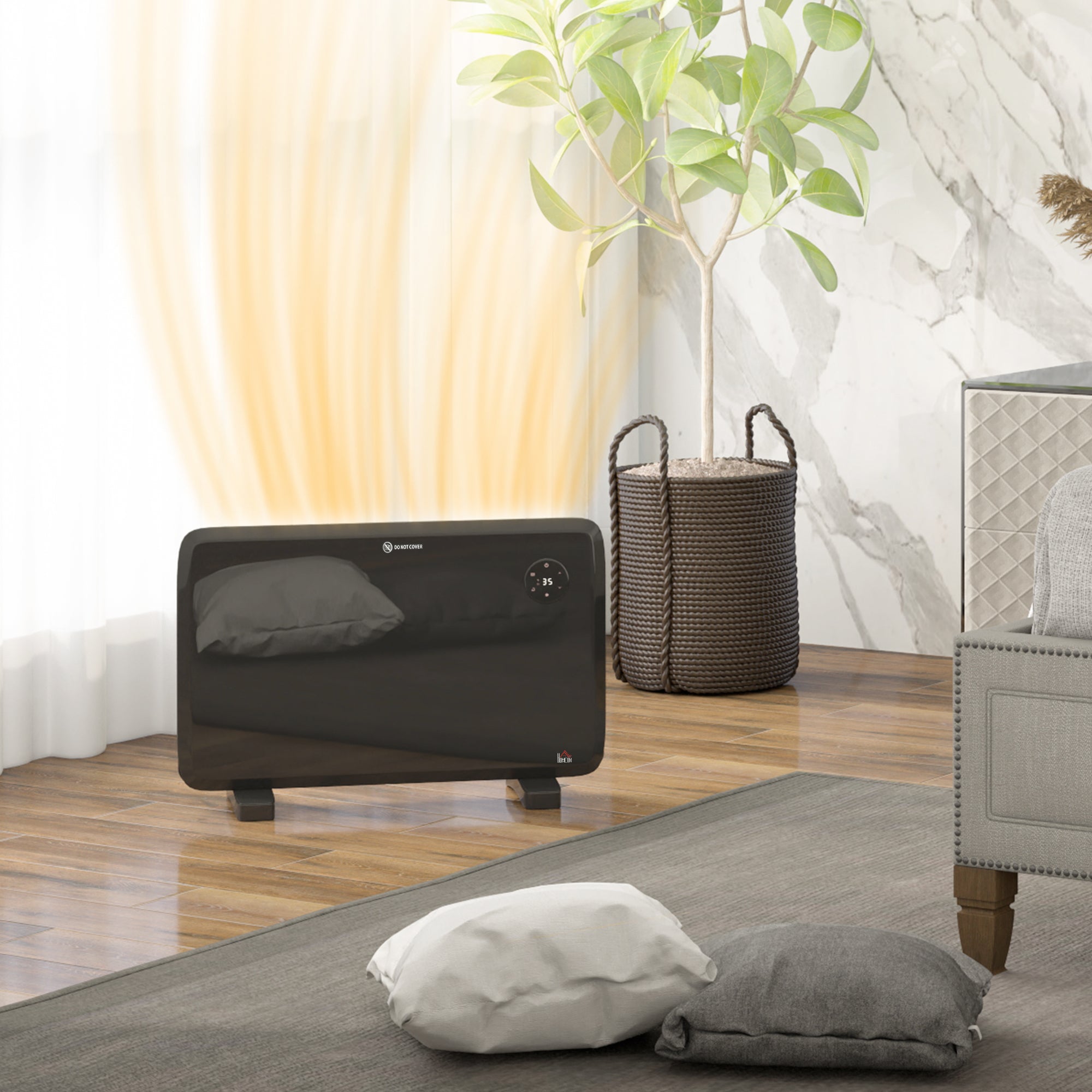 Kozy - 1.2kW Freestand/On-Wall Electric Convector Heater, with Adjustable Thermostat - Black