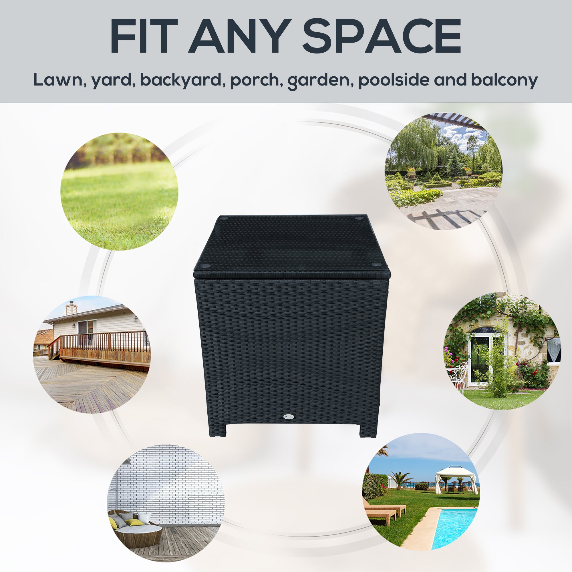 Kozy PE Wicker Side Table Rattan Garden Furniture with Four Foot Pads, Rust & Mild Weather Damage Resistant, Black