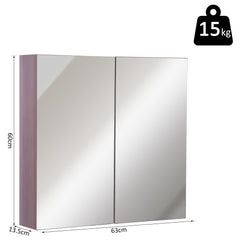 kleankin Wall Mounted Glass Bathroom Mirror Cabinet Storage Shelf, 63Wx60Hx13.5T cm