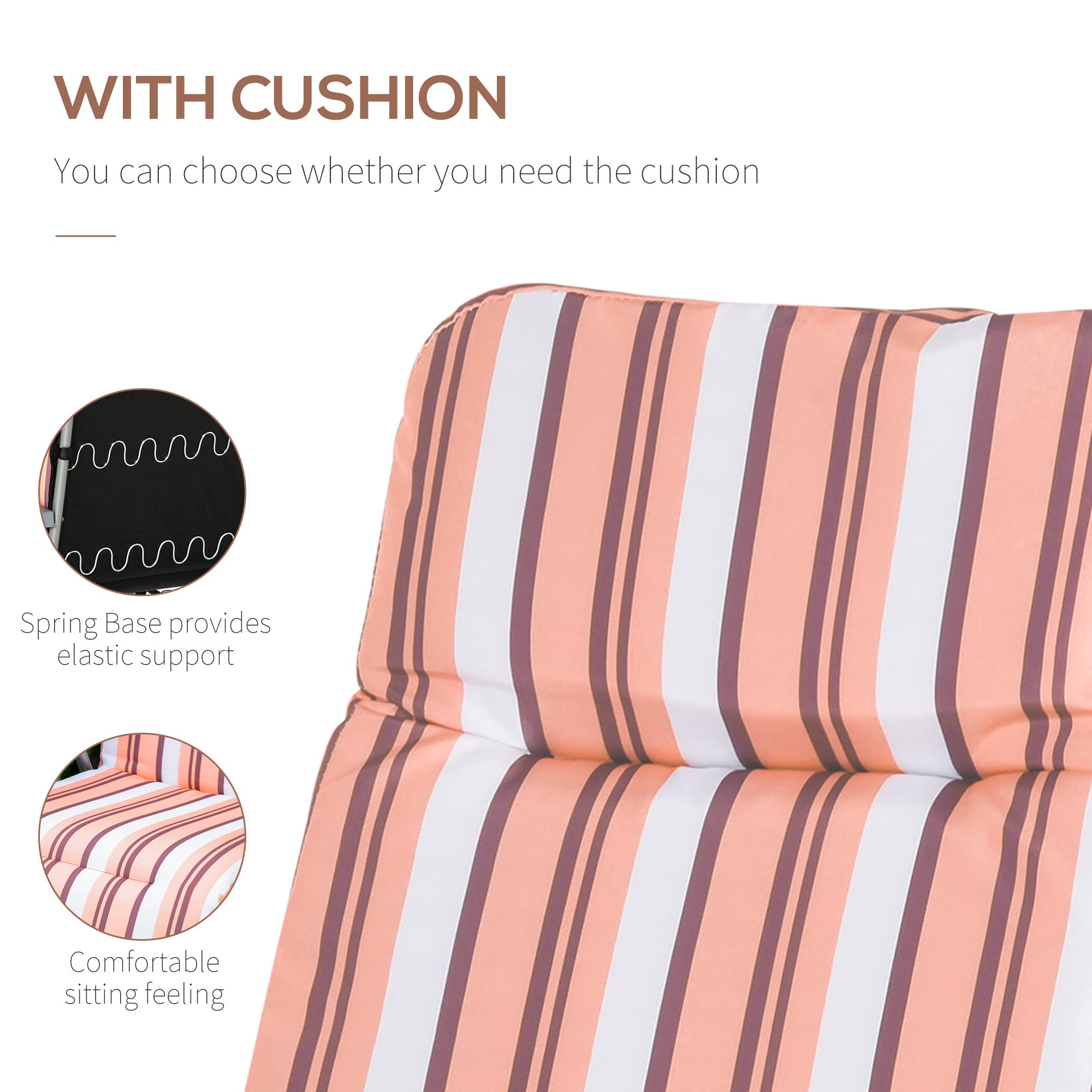 Kozy Reclining Garden Chair Set of 2, 5-Level Adjustable Zero Gravity Chairs with Cushions, Folding Sun Lounger Garden Recliner Chairs with Armrests for Outdoor, Patio, Orange Stripe