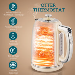 Kozy Polished Retro 40-100°C Kettle and Toaster Set - Cream