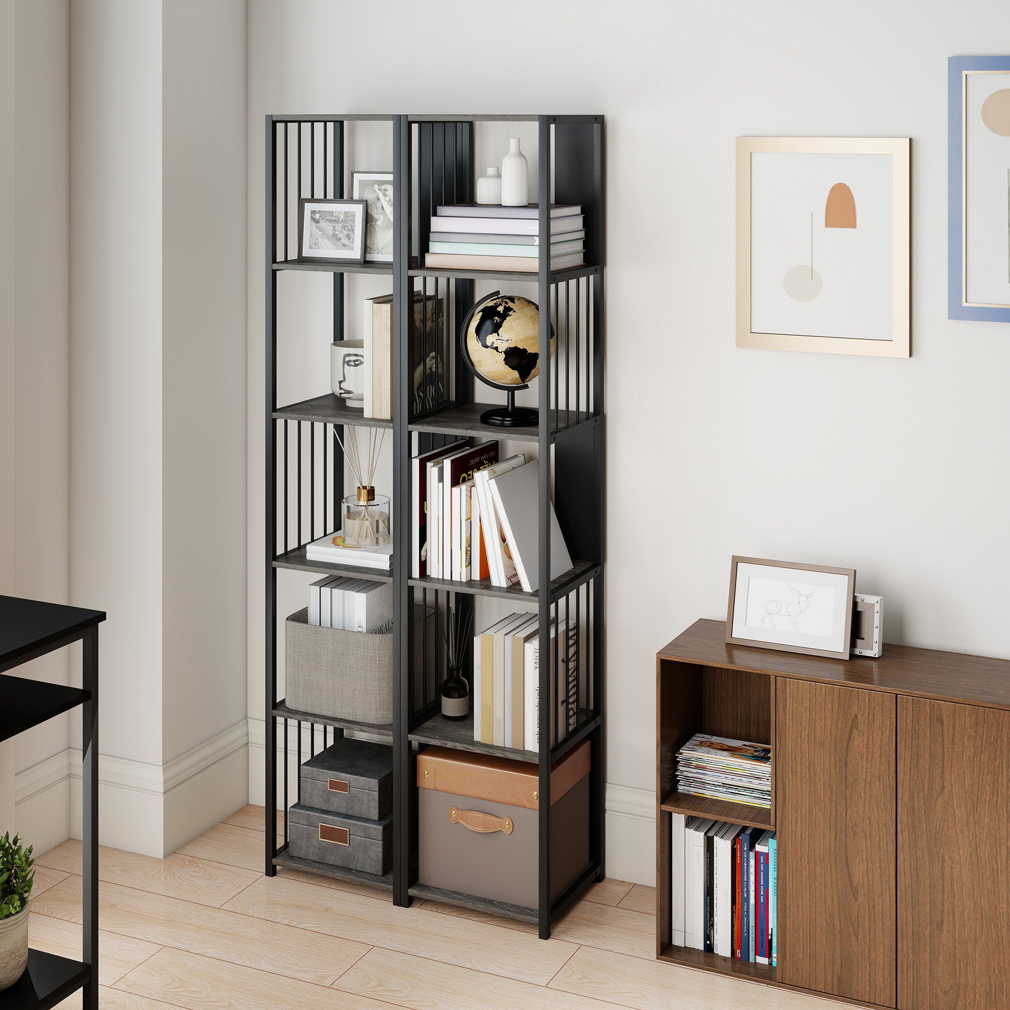 Kozy - 5-Tier Bookshelf with Steel Frame - Grey