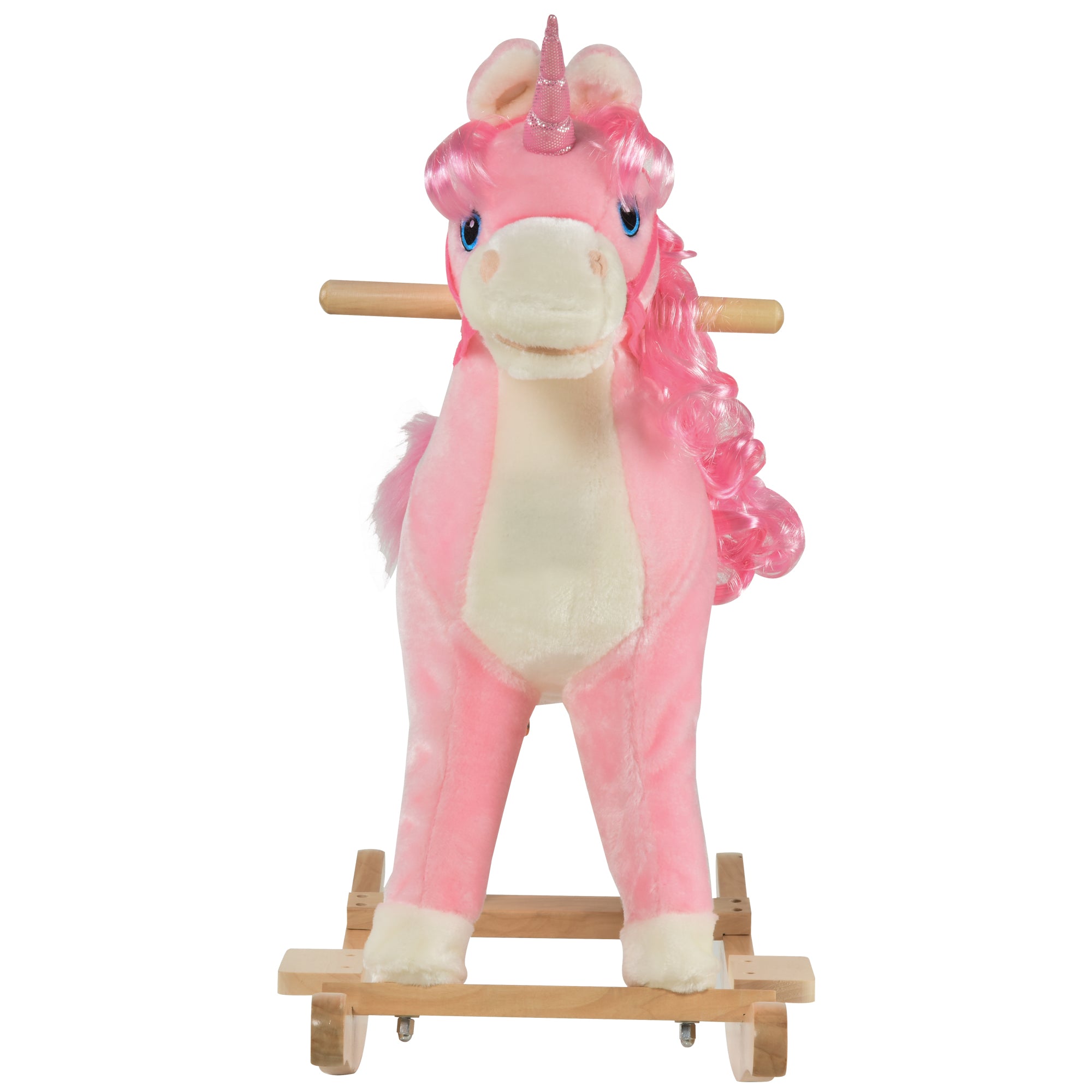 HOMCOM Unicorn Rocking Horse for Kids, Plush Ride On with Sound Effects, Soft, Pink