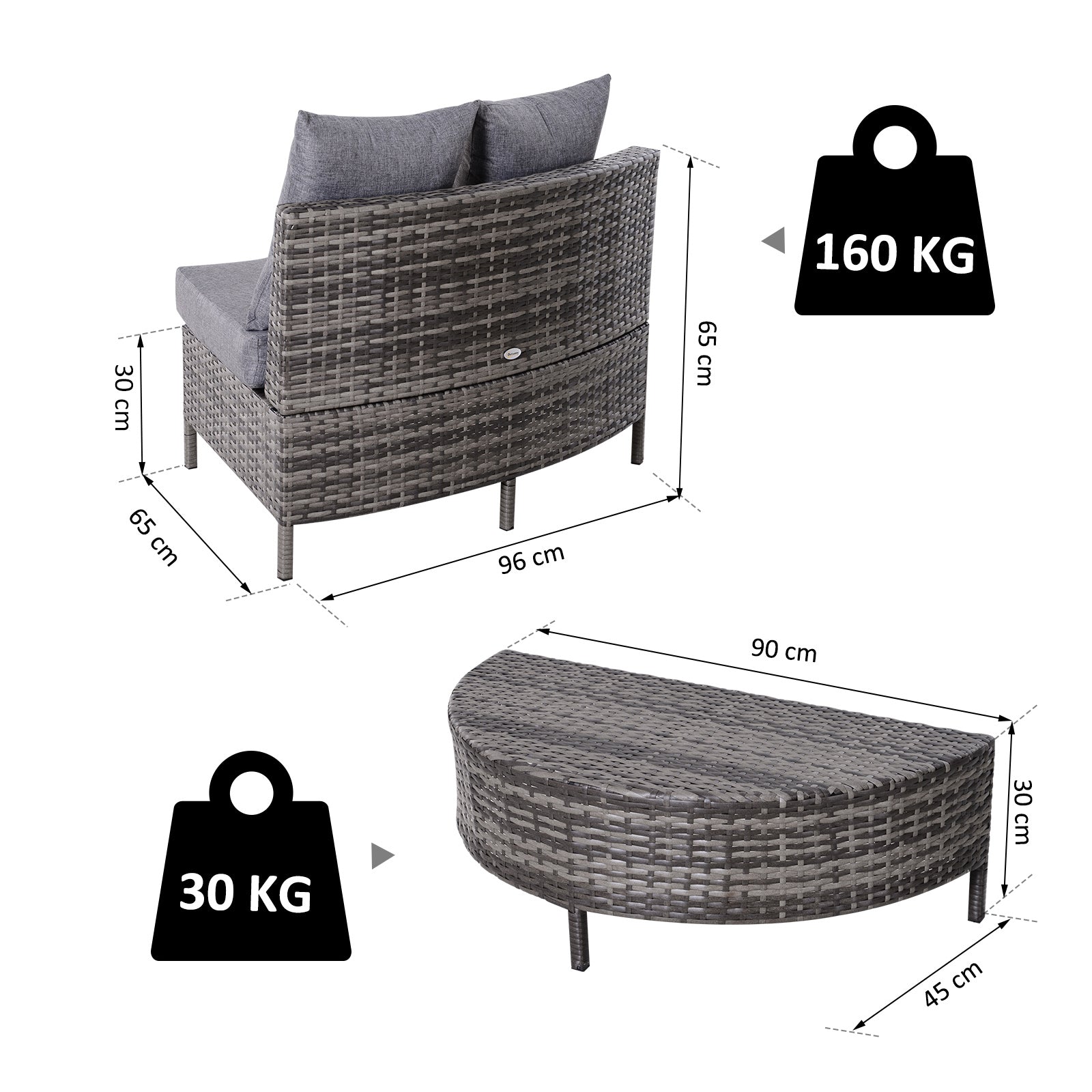 Outsunny Rattan Garden Furniture 4 Seaters Half