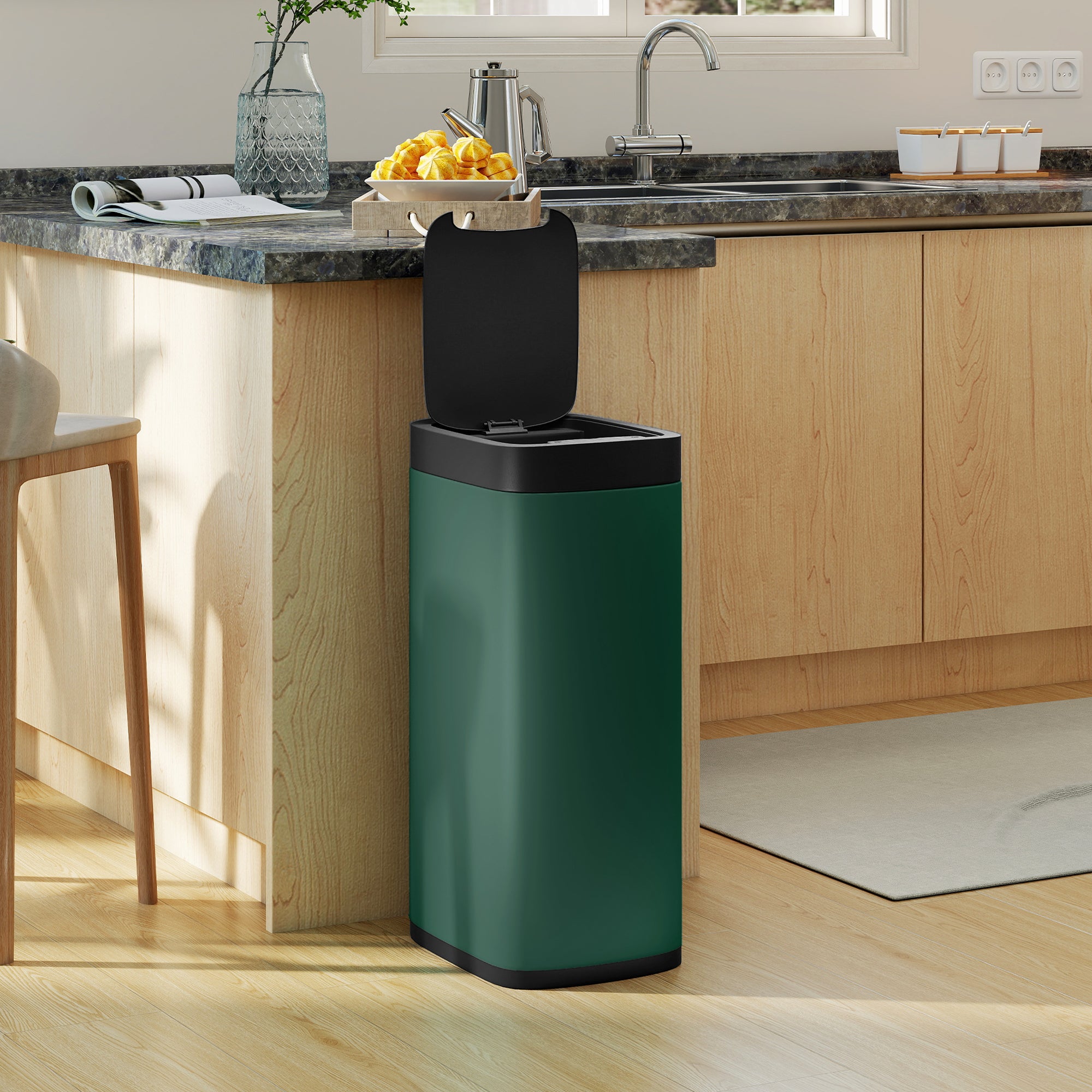 Kozy 50L Sensor Bin, Automatic Kitchen Bin, Manual Override, Battery Operated, Inner-Bucket-Free, for Kitchen, Bedroom