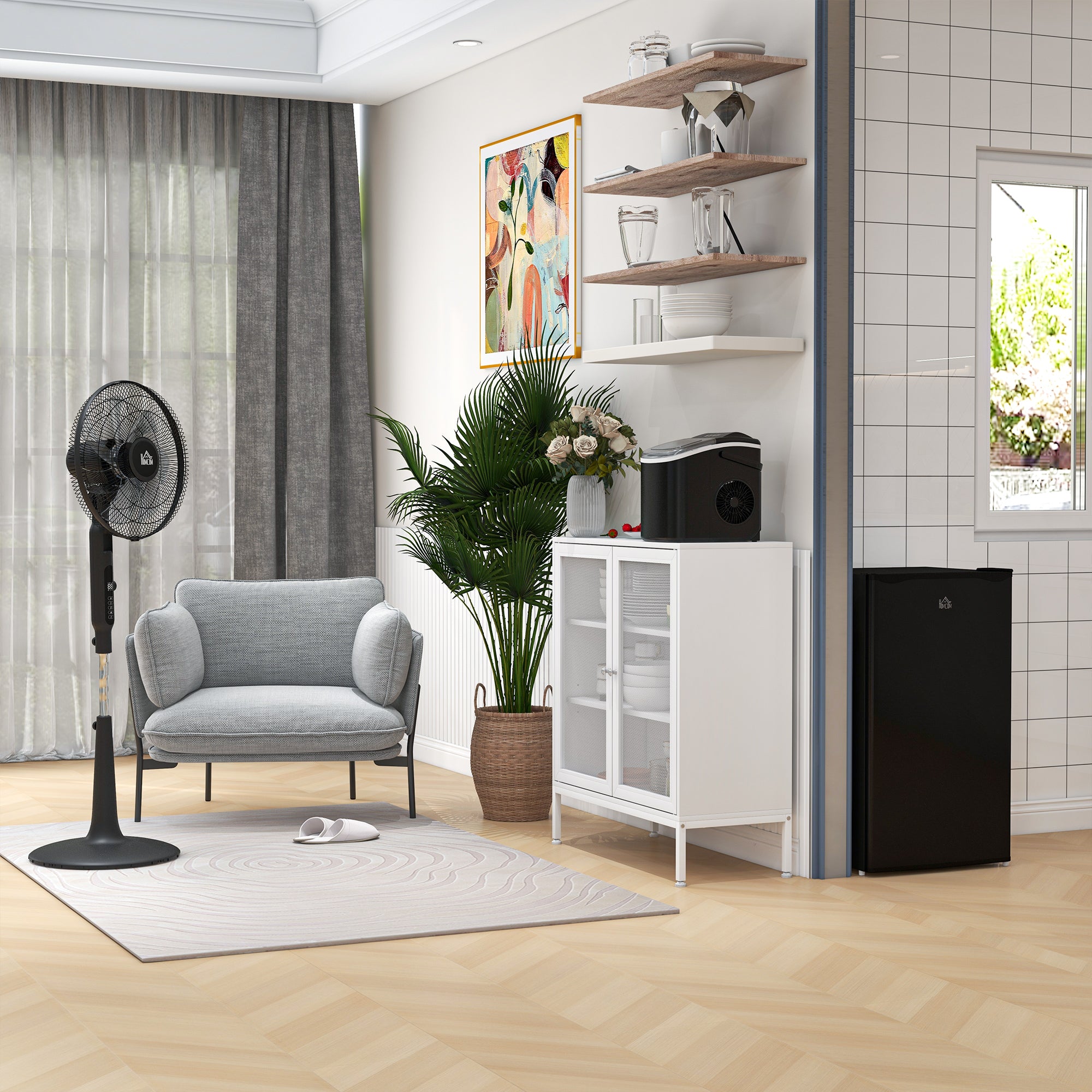 Kozy Under Counter Fridge, 91L Small Fridge with Chiller Box, Removable Shelf, Reversible Door, Adjustable Legs, Mini Refrigerator, Black