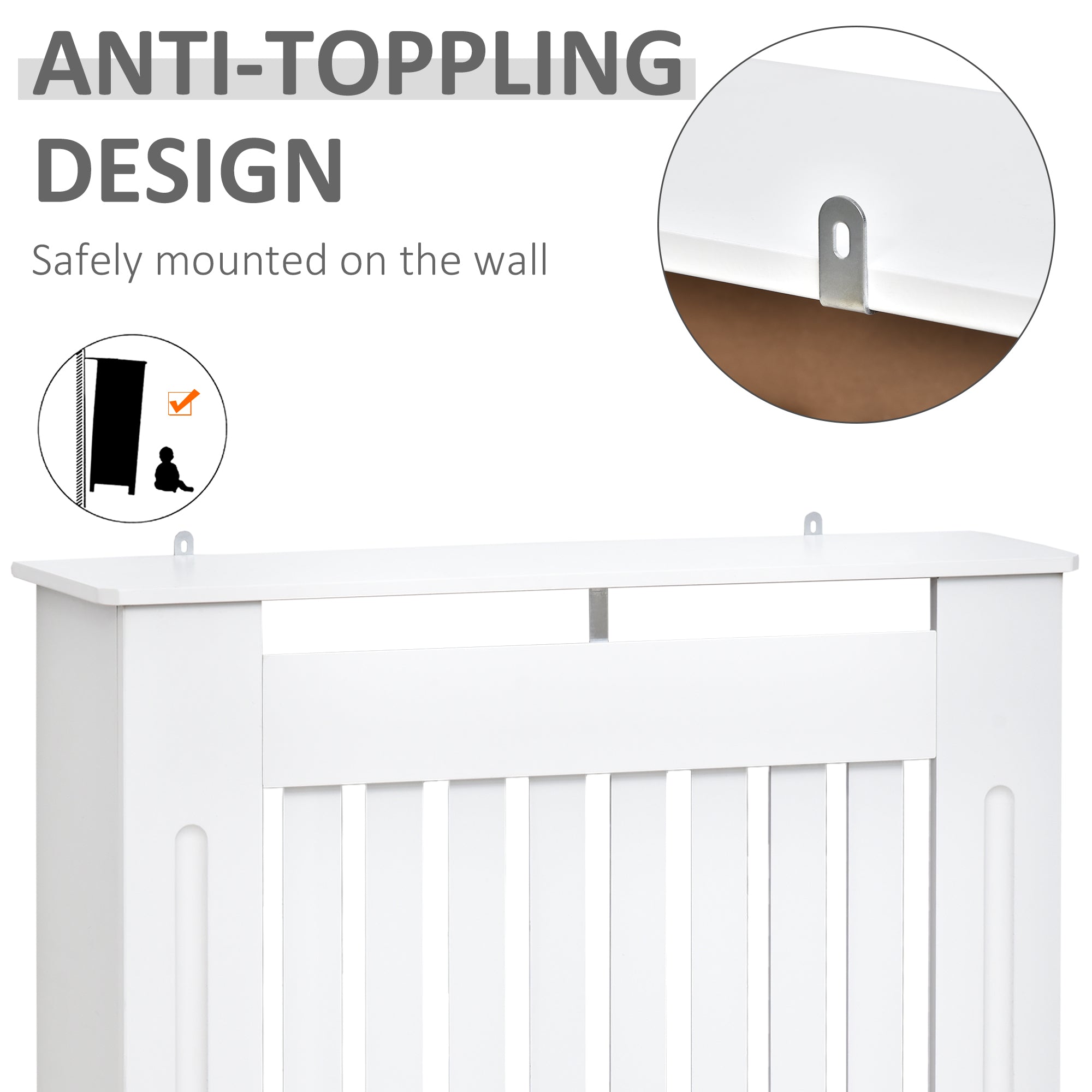 Kozy Slatted Radiator Cover Painted Cabinet MDF Lined Grill in White (78L x 19W x 81H cm)