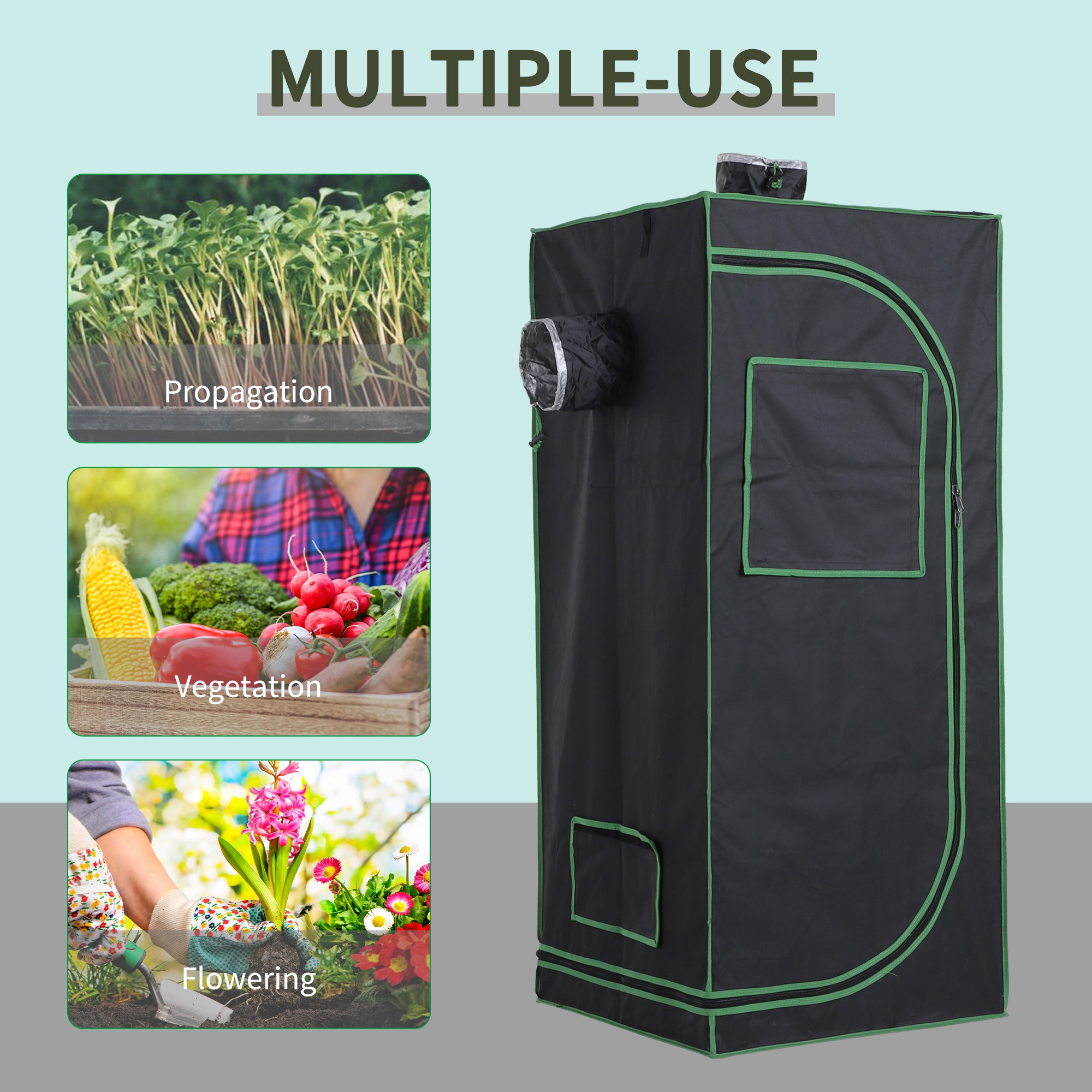 Outsunny Hydroponic Plant Grow Tent  W/ Window Tool Bag, 60L x 60W x 140Hcm